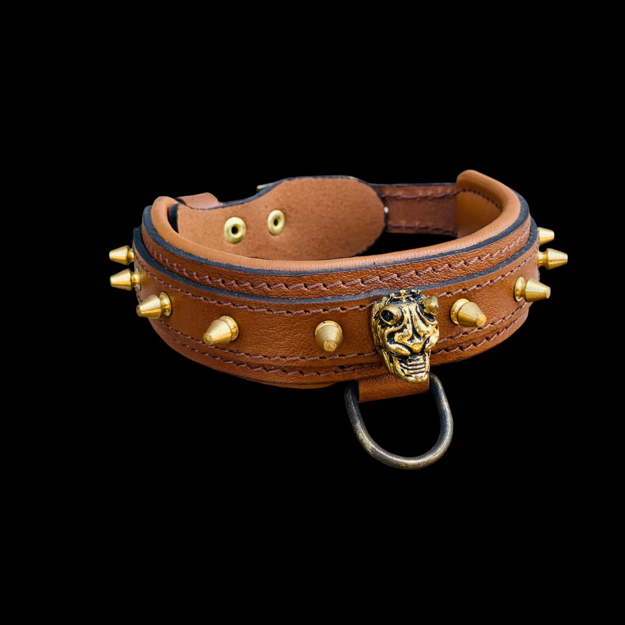 Luxury 4cm wide bully head dog collar with golden spikes, strong leather design for large breeds like Cane Corso, Rottweiler, Kangal, Doberman, Belgian Malinois, K9, American Bully