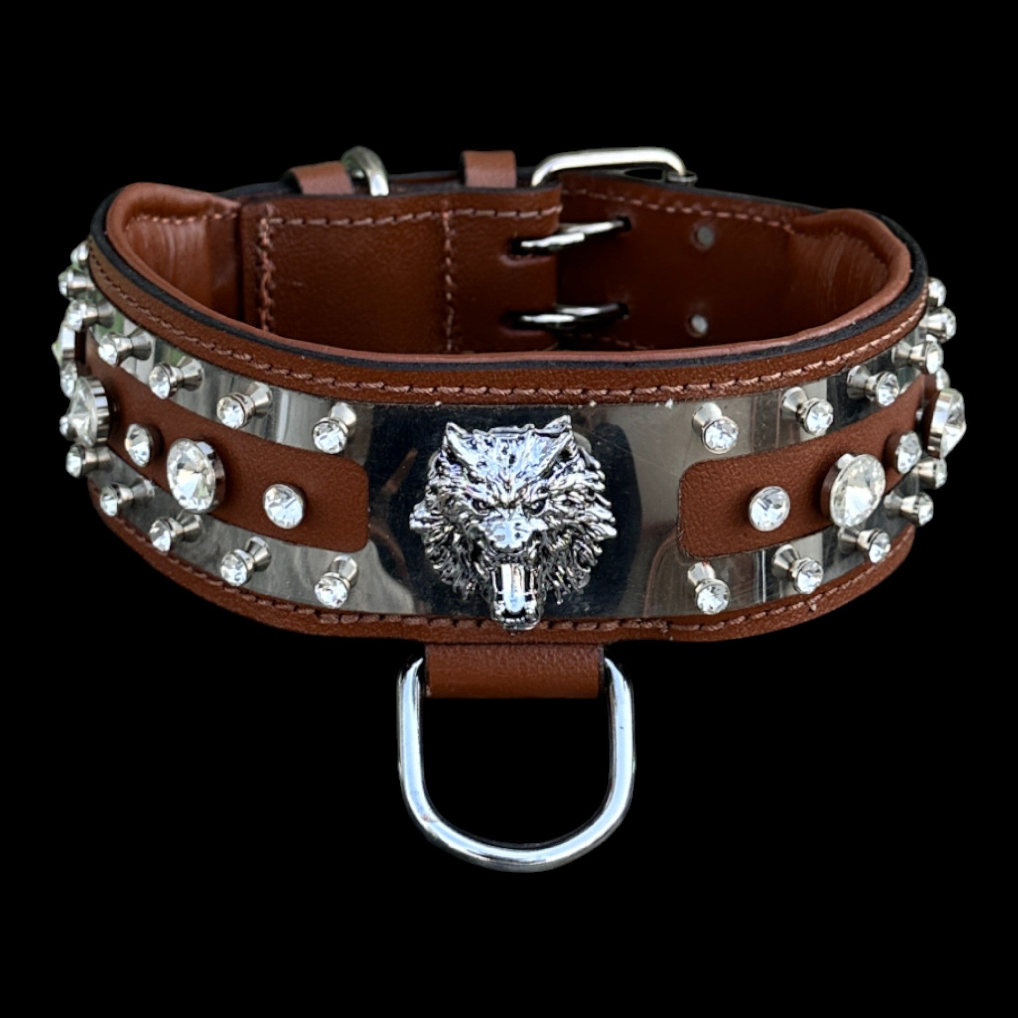 6 cm (2.36 inch) handmade wolf logo stainless-steel dog collar