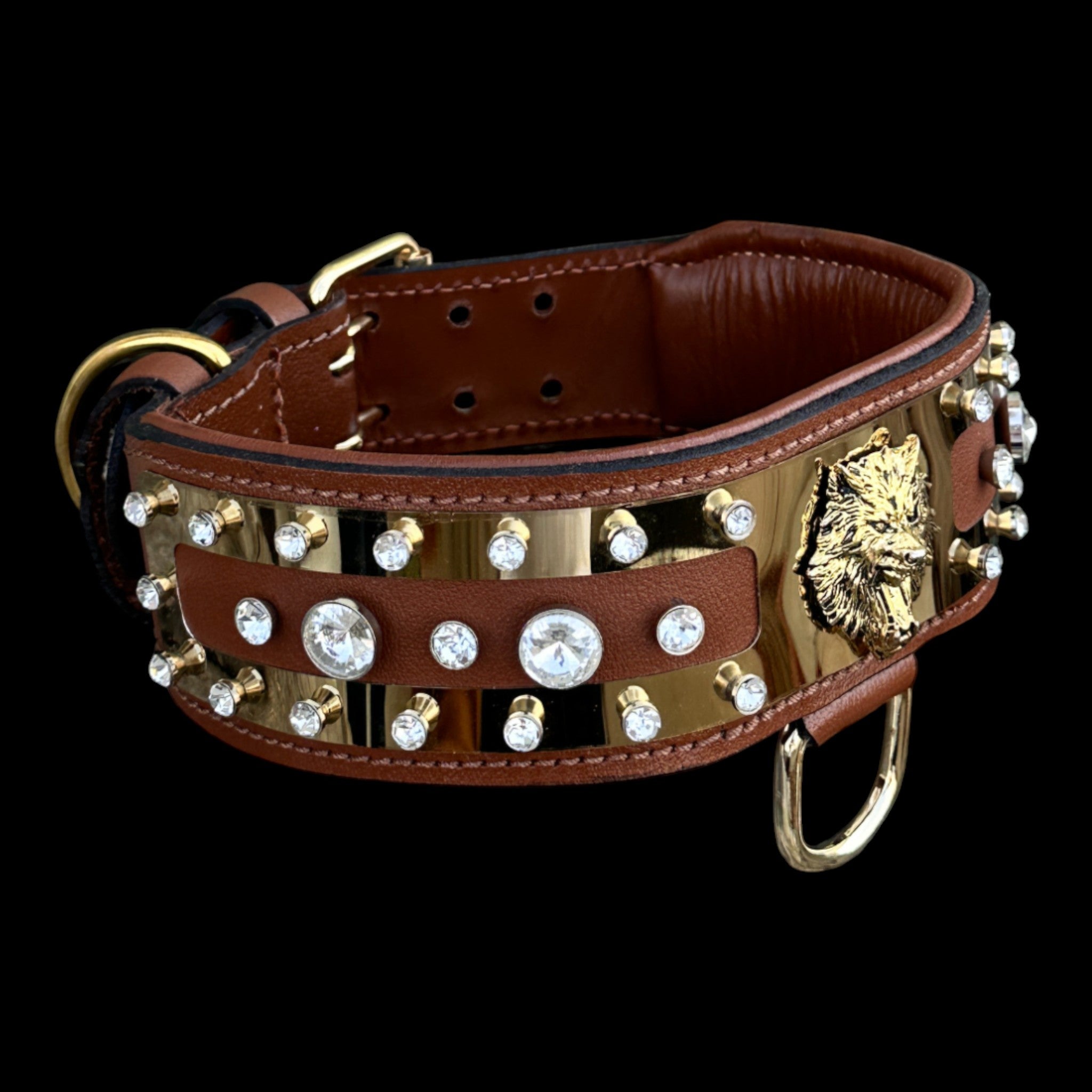 GOLDEN HOWL handmade brown leather and gold stainless collar