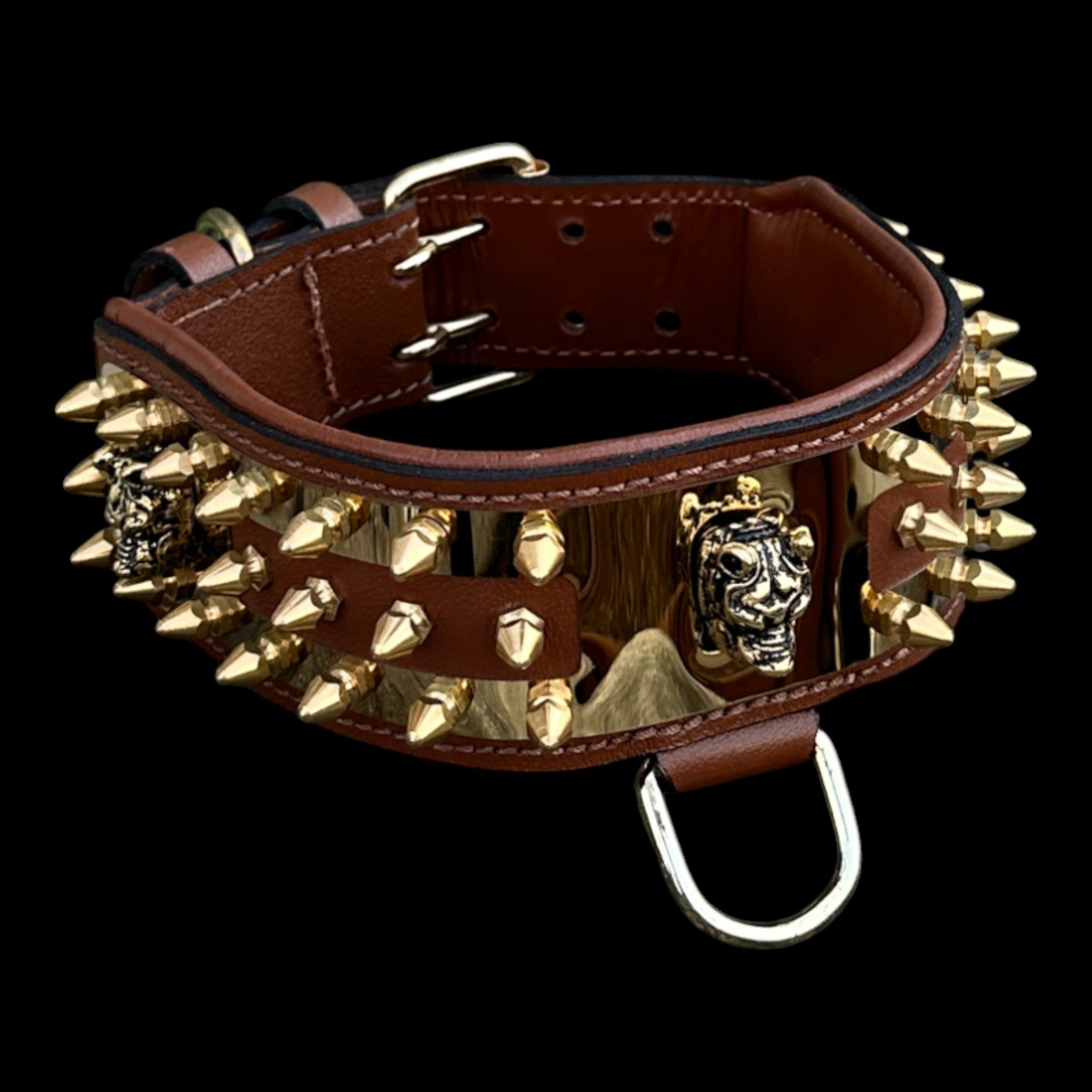 BULLY EMPEROR luxury handmade brown leather dog collar