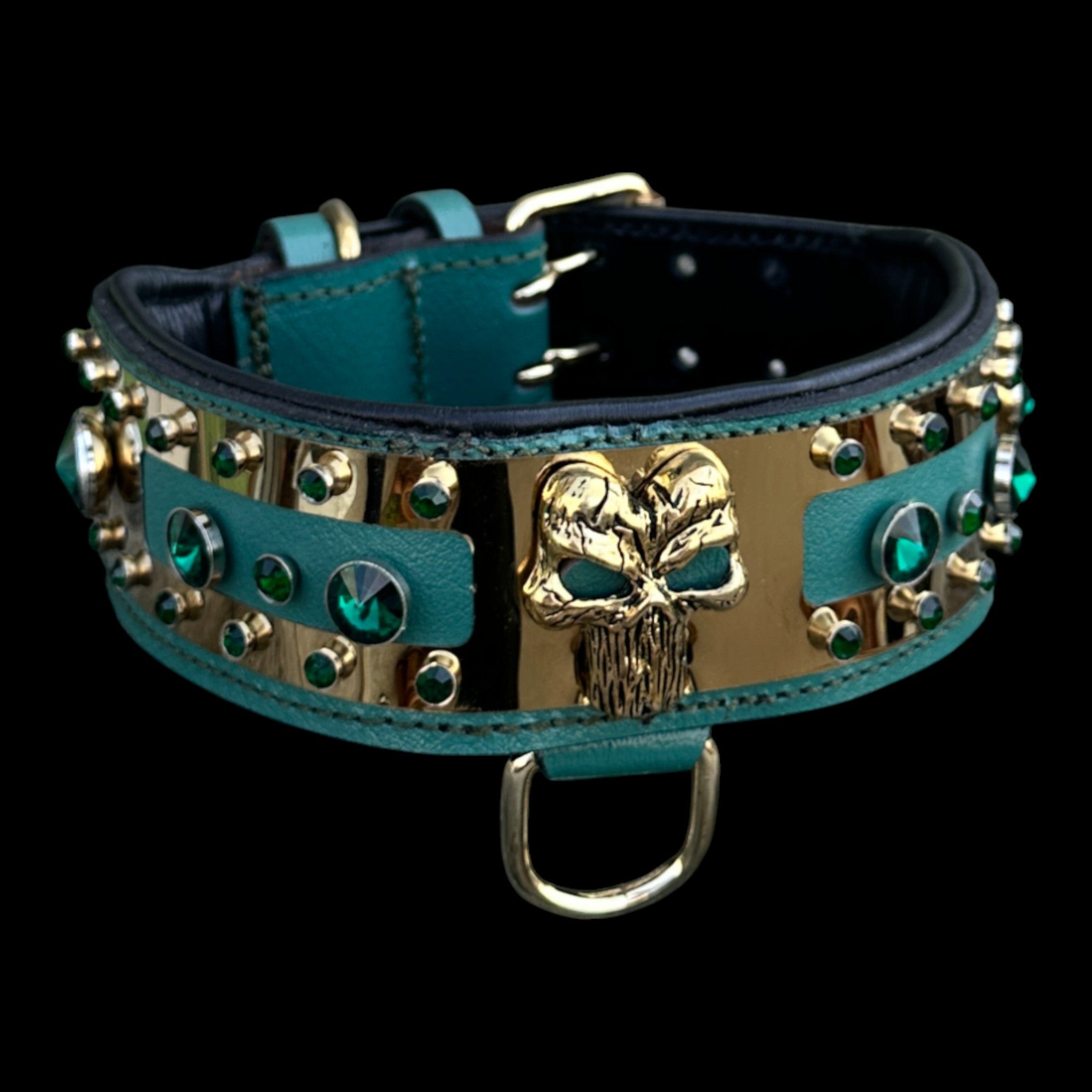 Elite green and gold collar for Kangal and Belgian Malinois