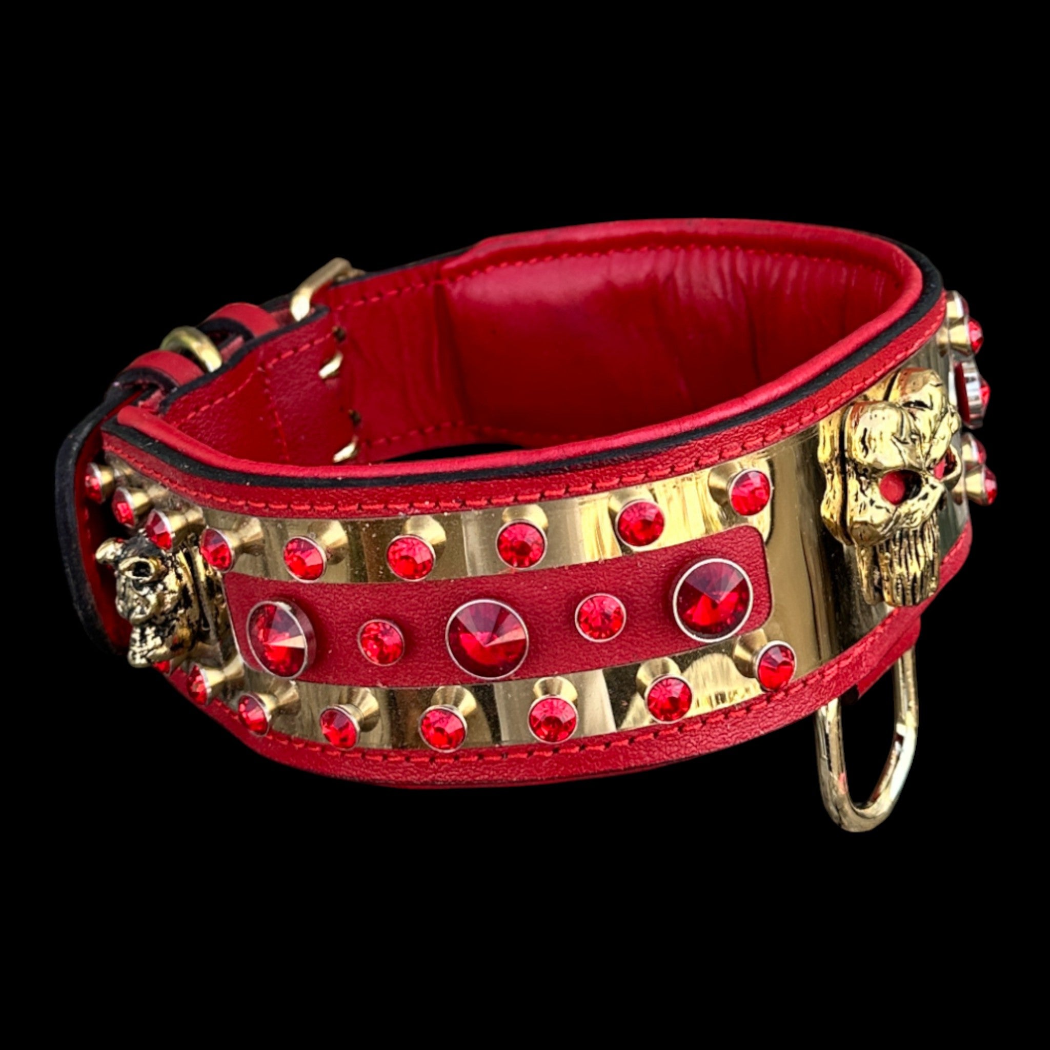 HELLFIRE REAPER luxury handmade gold and red dog collar