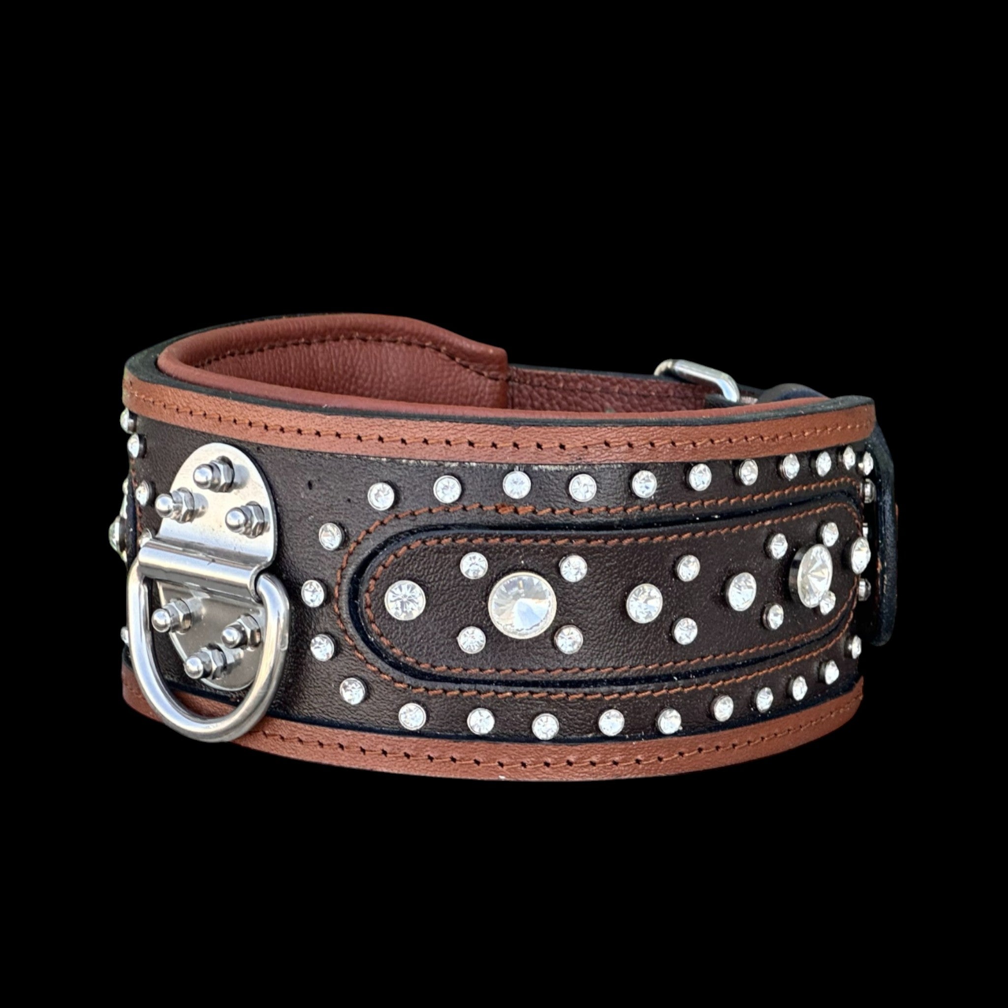 Handcrafted 8cm (3.15 inch) Wide Leather Dog Collar – Crystal Studded Design with Steel D-Ring for Cane Corso, Rottweiler, Doberman, Kangal, American Bully