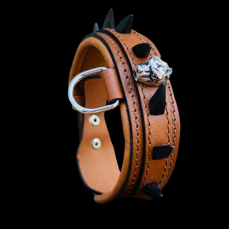 Handmade 1.57 Inch Brown Leather Dog Collar - A&C Dog Collars