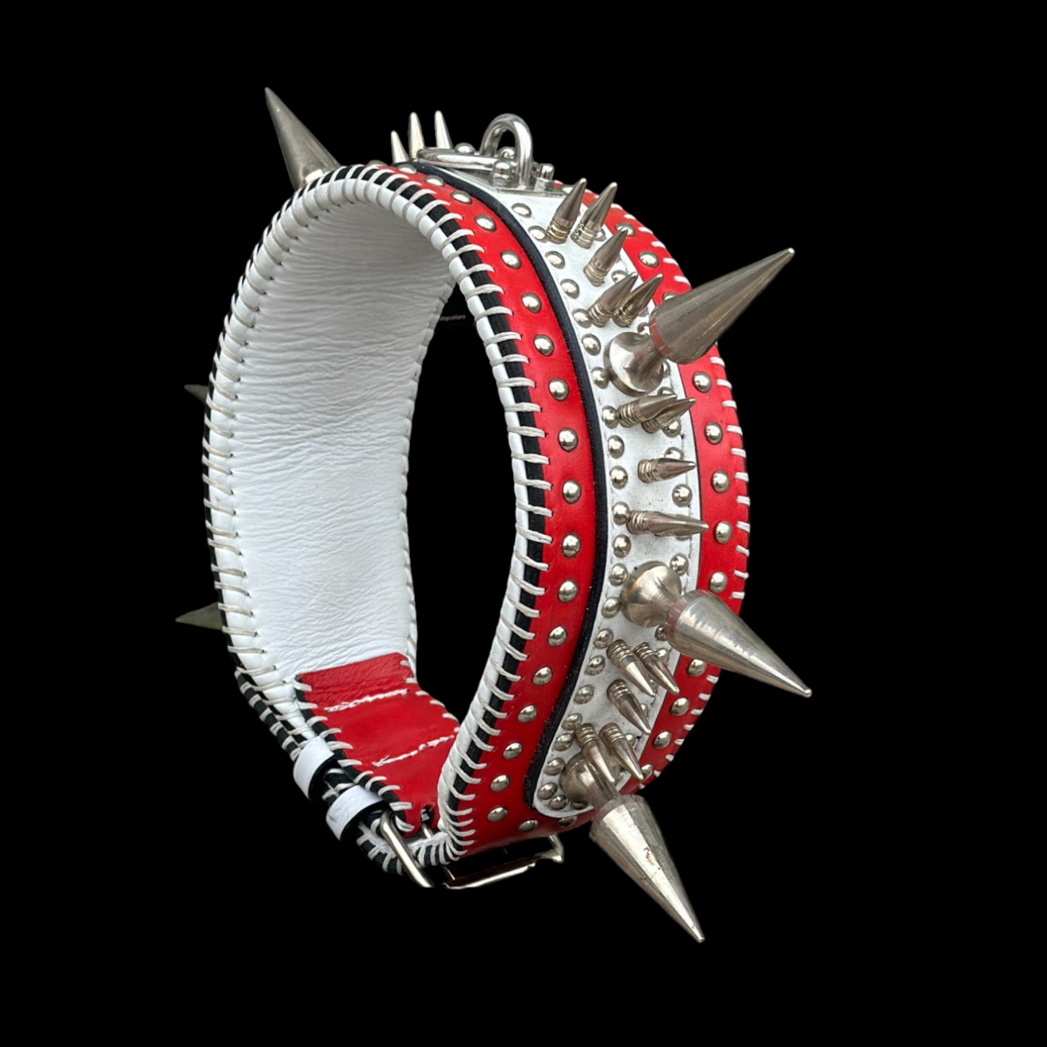Handmade Wide Buffalo Leather Dog Collar – Heavy Spiked & Hand-Stitched Design