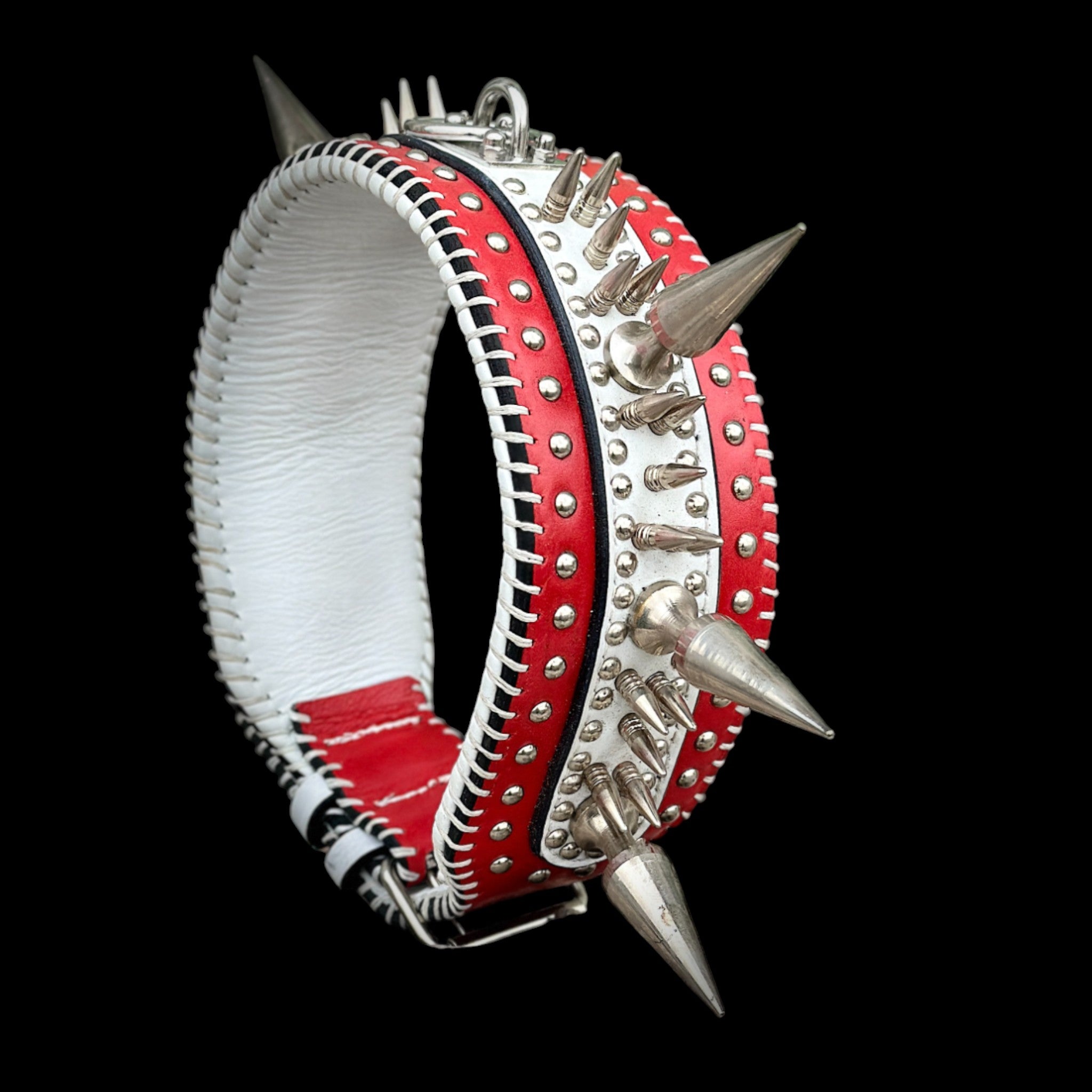 Handmade Wide Buffalo Leather Dog Collar – Heavy Spiked & Hand-Stitched Design