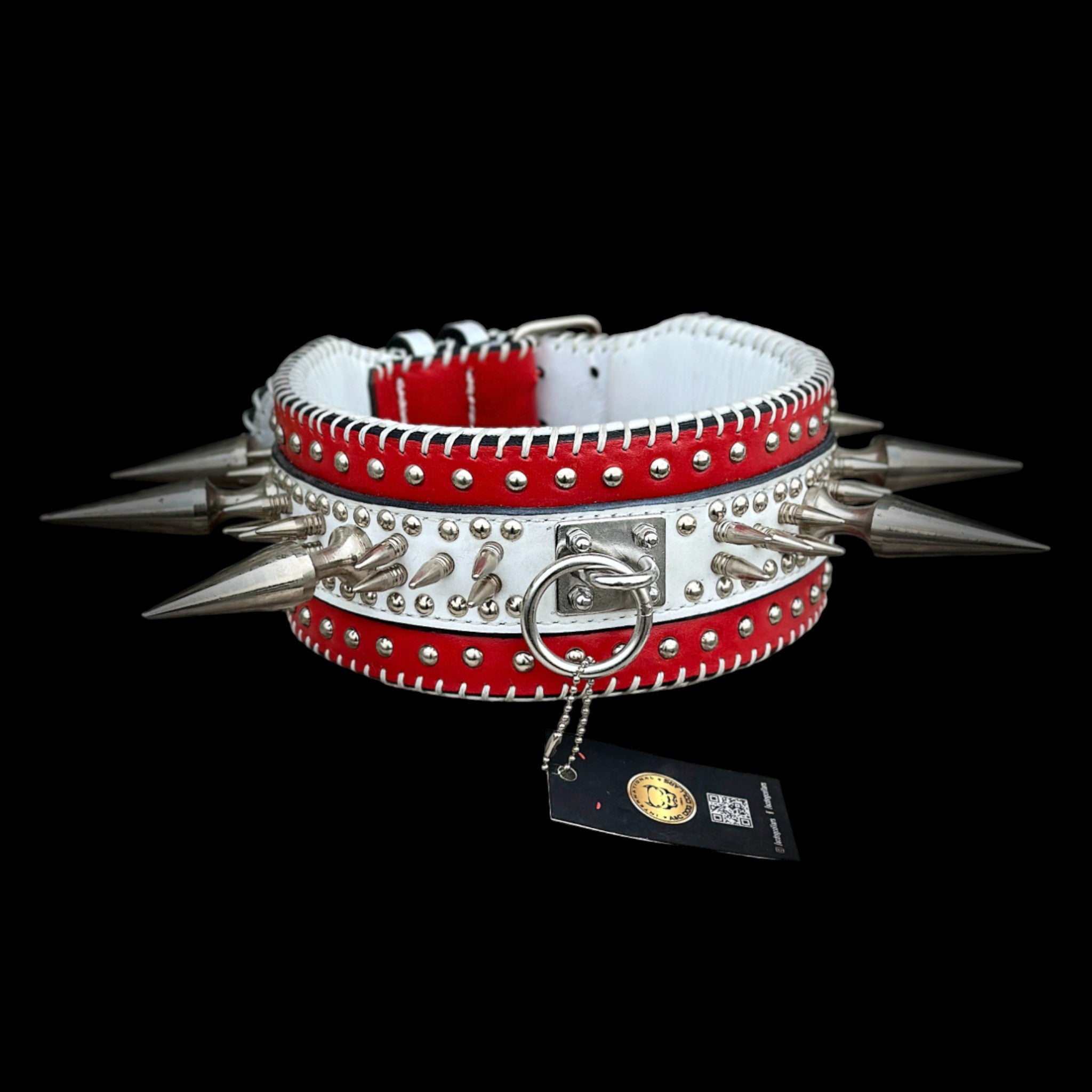 Handmade Wide Buffalo Leather Dog Collar – Heavy Spiked & Hand-Stitched Design