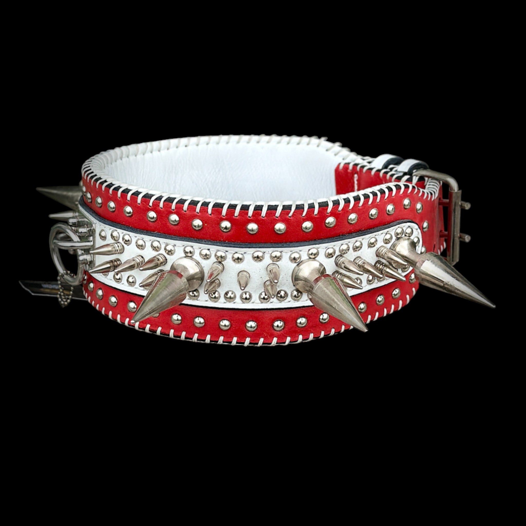 Handmade Wide Buffalo Leather Dog Collar – Heavy Spiked & Hand-Stitched Design