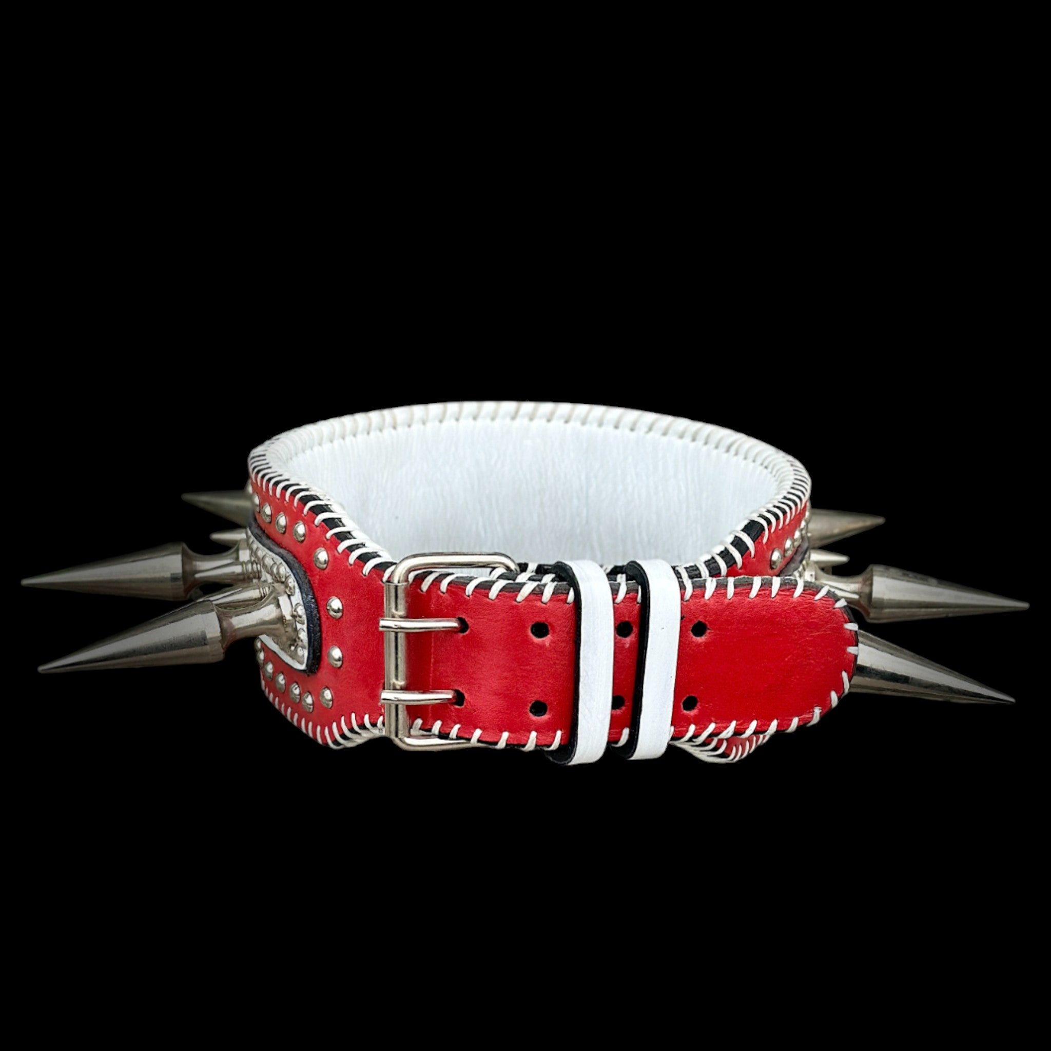 Handmade Wide Buffalo Leather Dog Collar – Heavy Spiked & Hand-Stitched Design