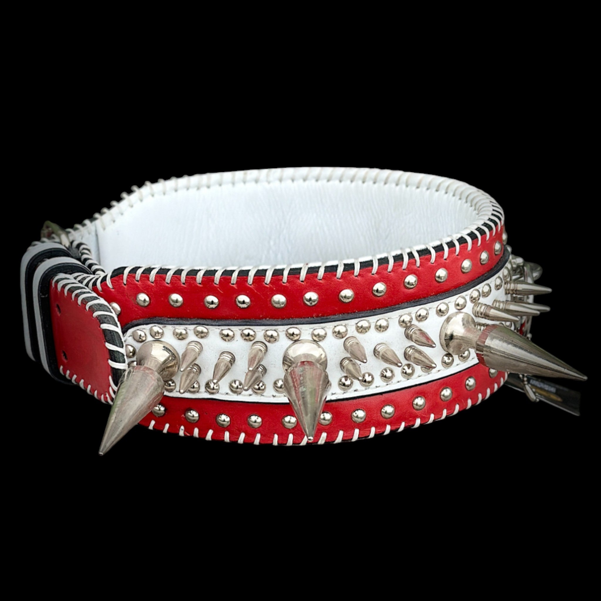 Handmade Wide Buffalo Leather Dog Collar – Heavy Spiked & Hand-Stitched Design