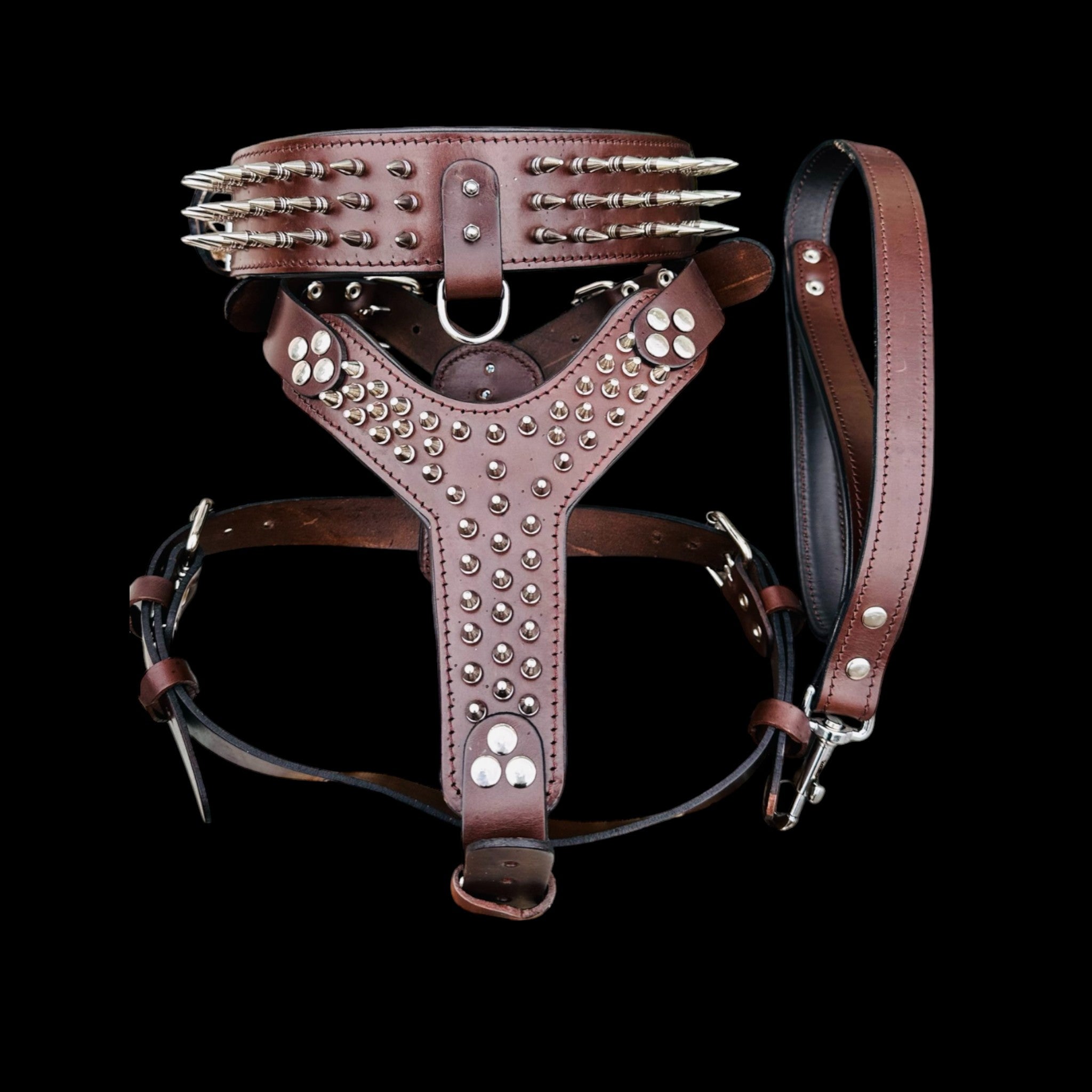 Handmade Spiked Dog Collar, Harness & Leash Set – Buffalo Leather for Large Breeds