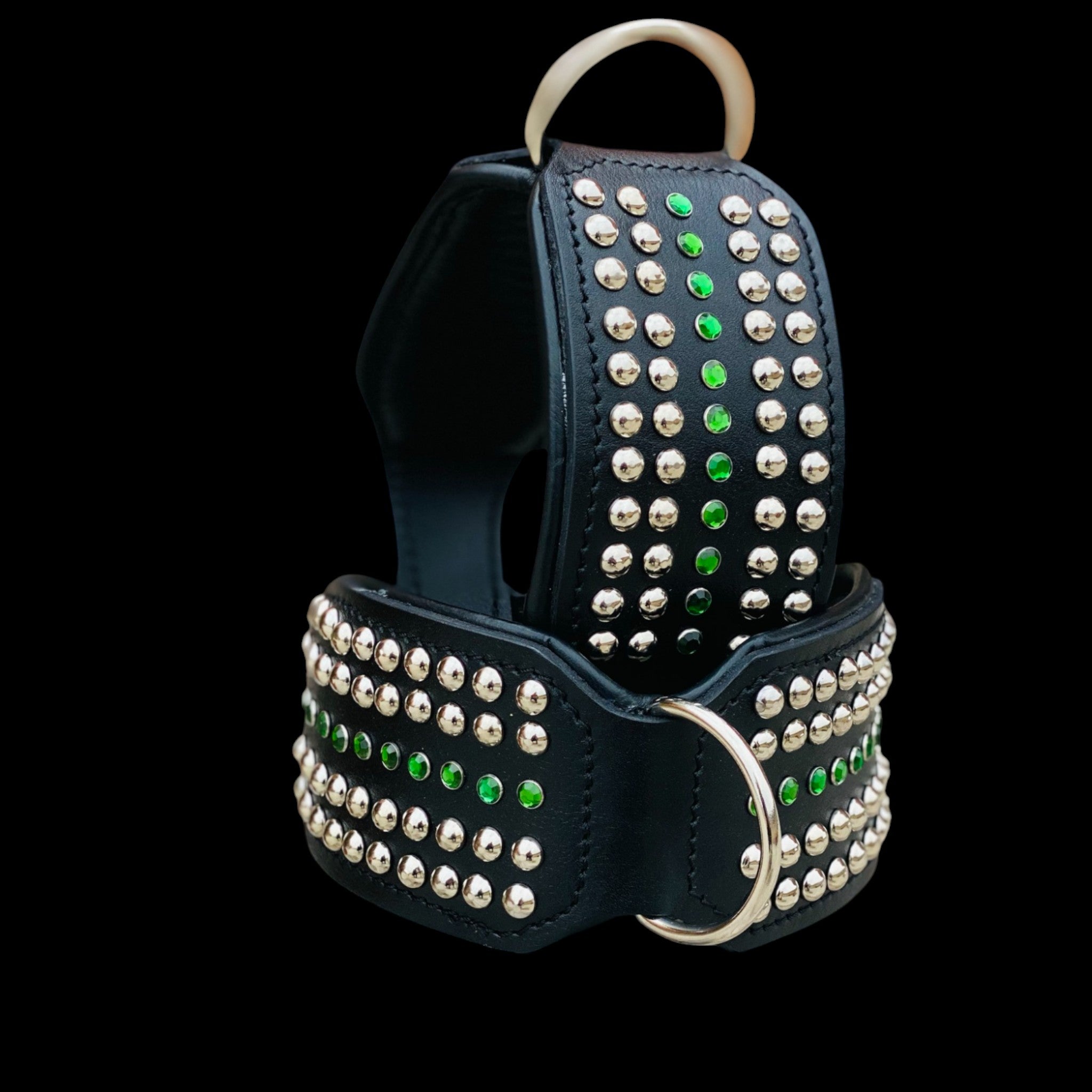 Handcrafted 8cm Wide Leather Dog Collar – Crystal Studded Strong Collar for Cane Corso, Rottweiler, Doberman, Kangal, American Bully