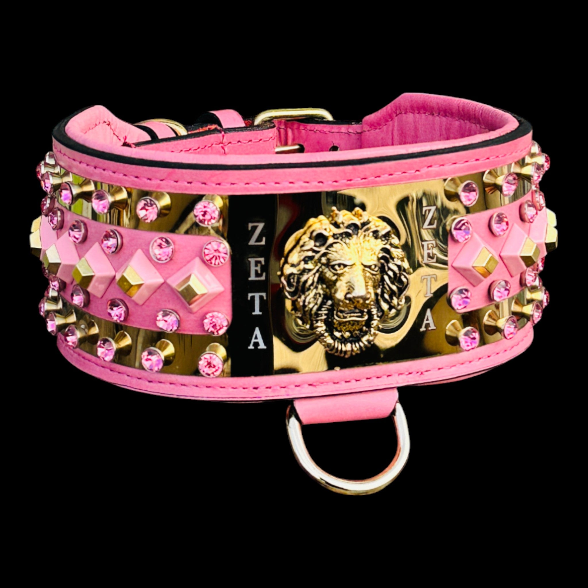 American Bully handmade pink gold collar