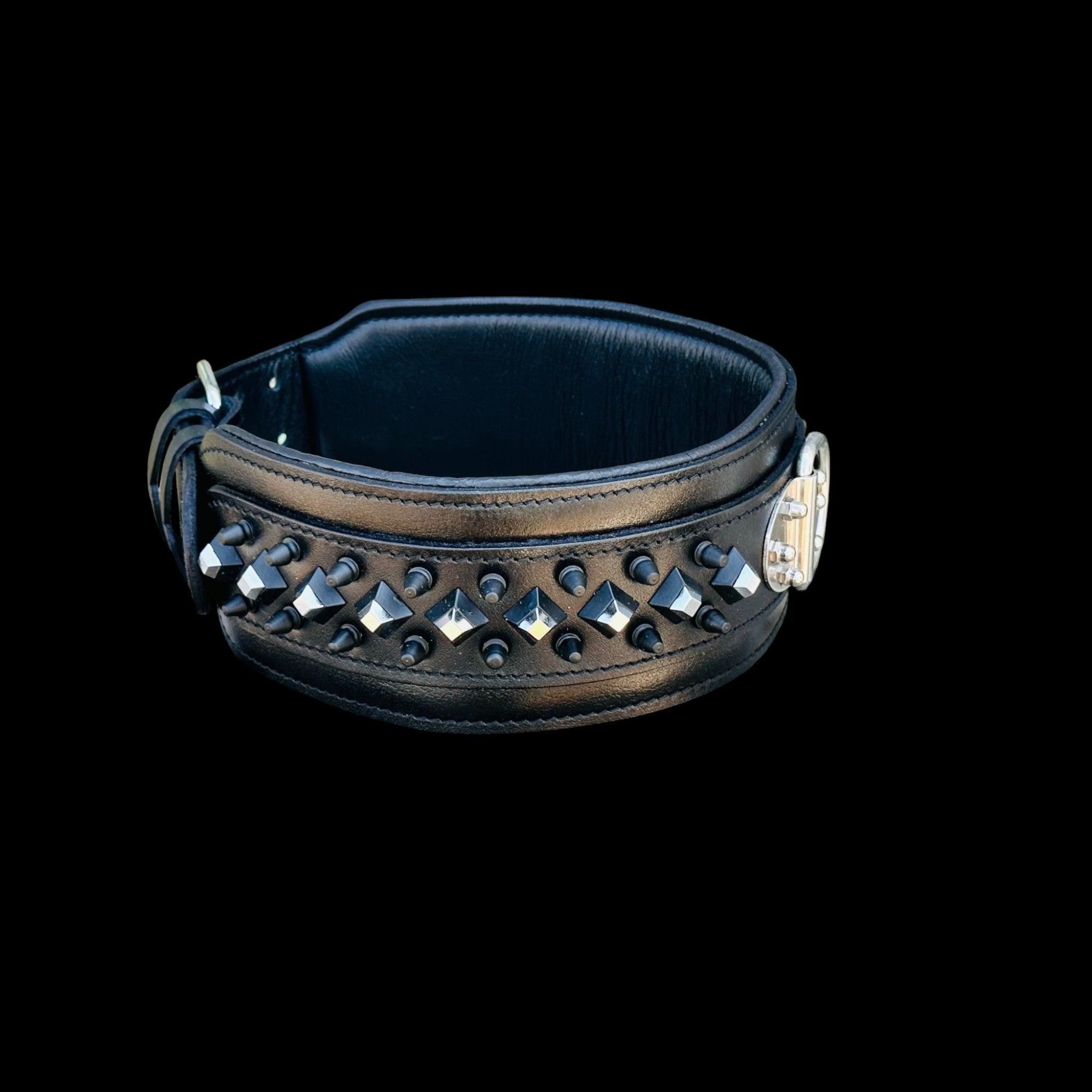 A&C Premium Black Leather Wide Collar — Stud & Crystal Detail | Fits American Bully, Cane Corso, Rottweiler, Kangal, Doberman, Belgian Malinois, K9, German Shepherd