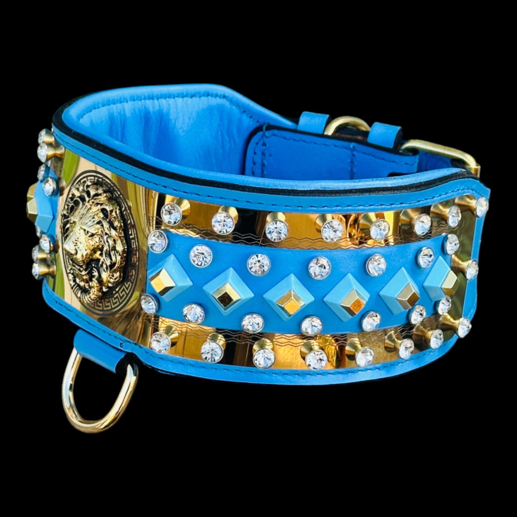 Handmade turquoise blue leather dog collar