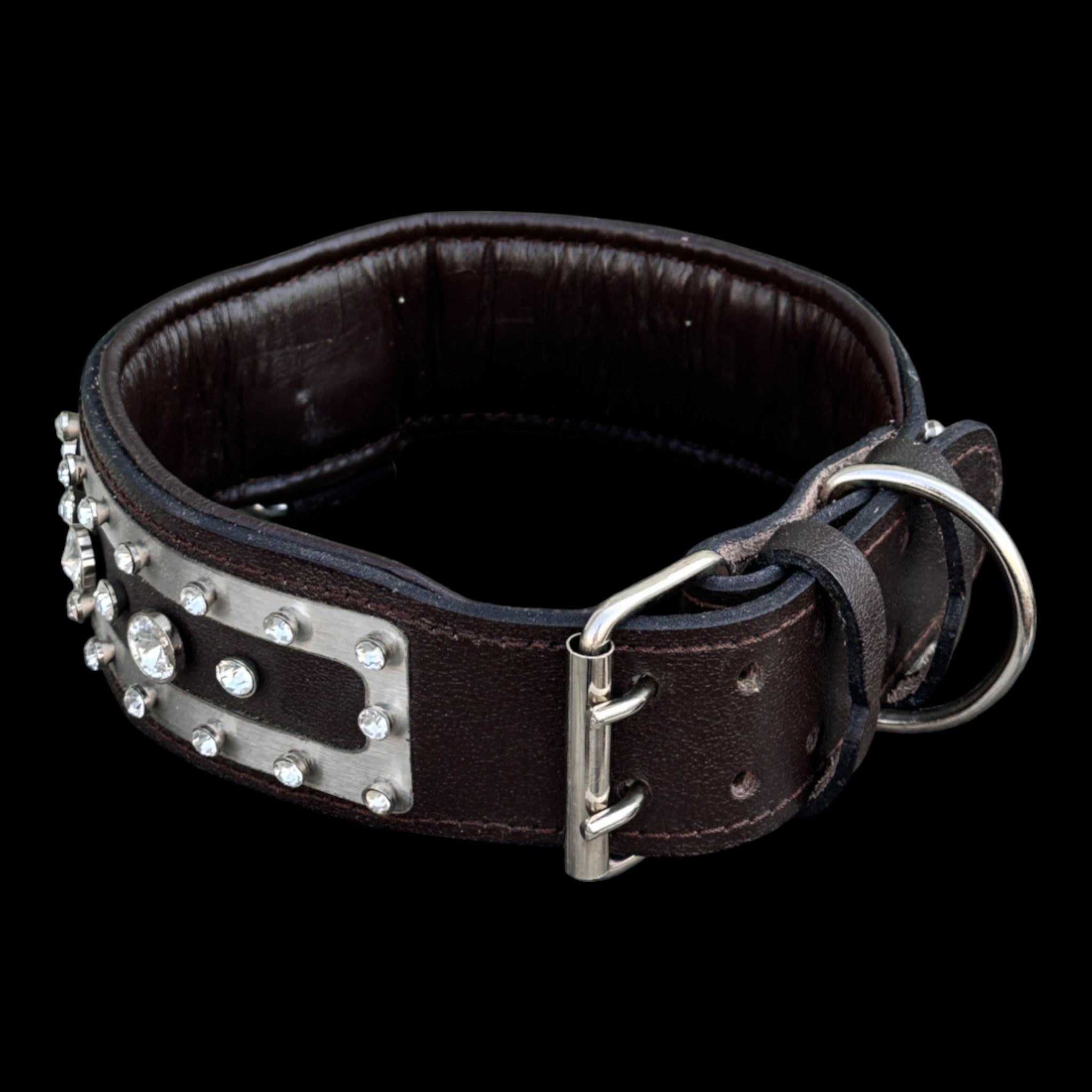 Luxury crystal-studded 6 cm dog collar for Cane Corso and Doberman