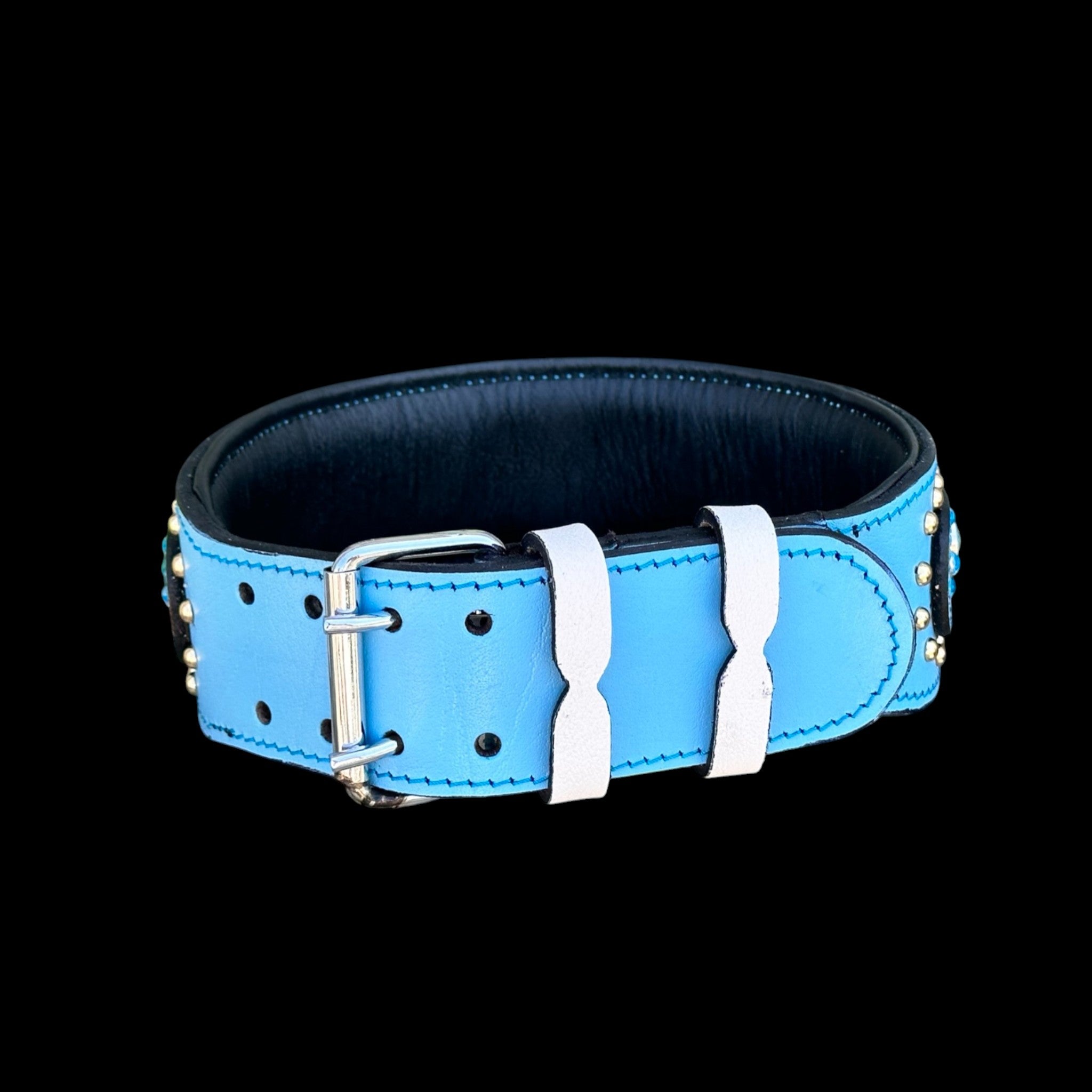 Handmade  Blue Leather Dog Collar – Crystal Studded