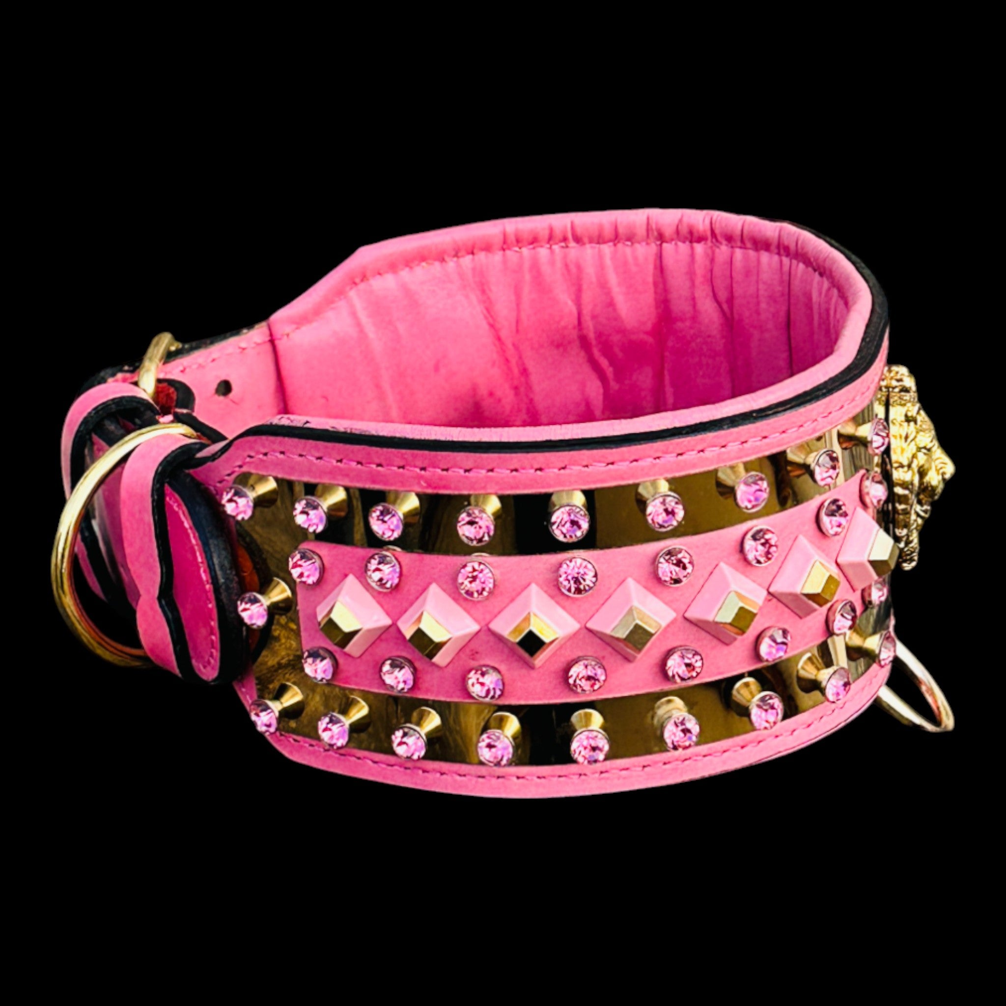Luxury pink dog collar for strong breeds