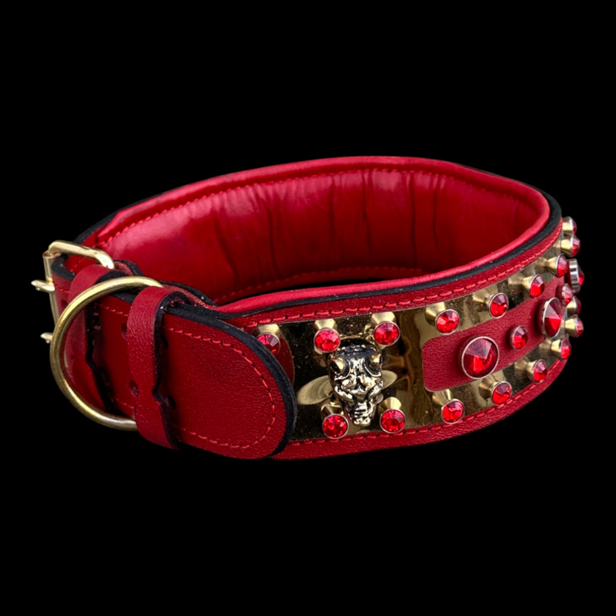 Strong breed 6 cm dog collar with gold plate and skull logo