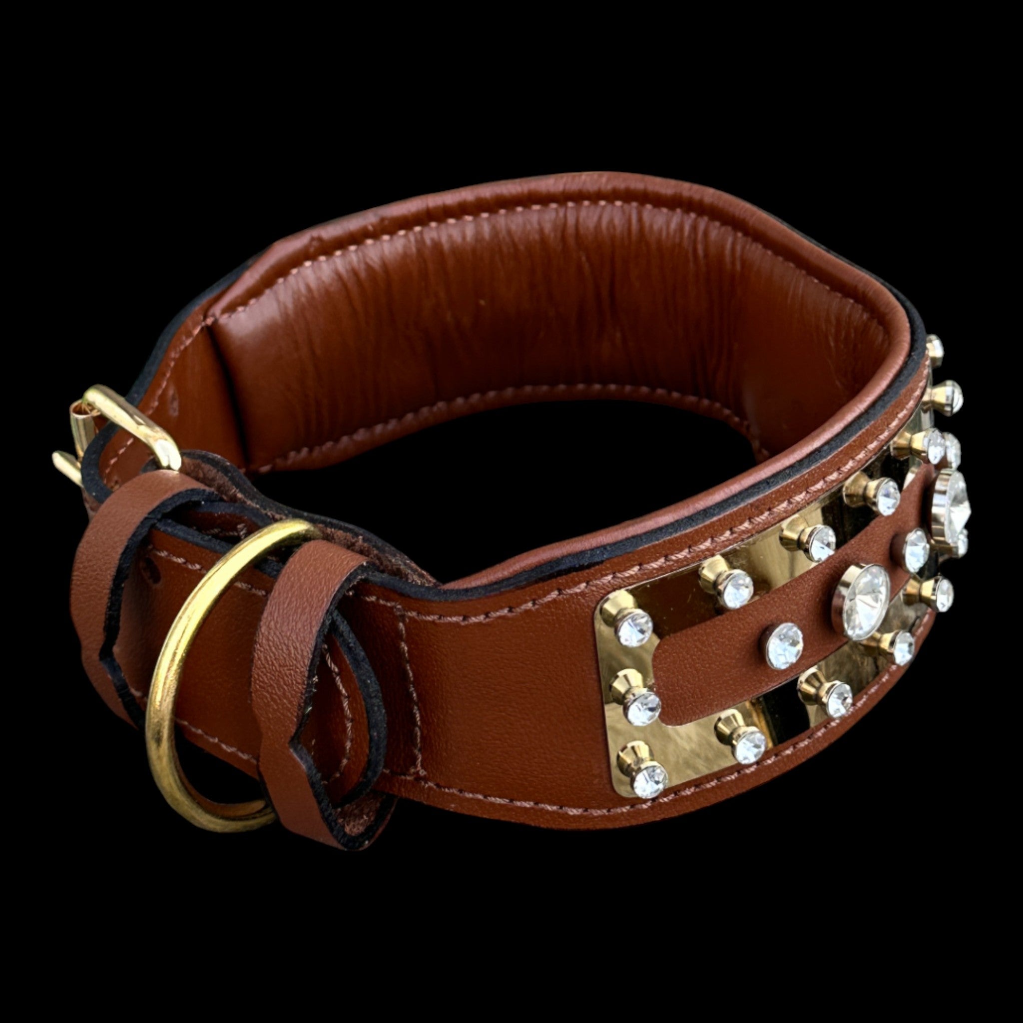 A&C Dog Collars gold wolf emblem collar with crystal details