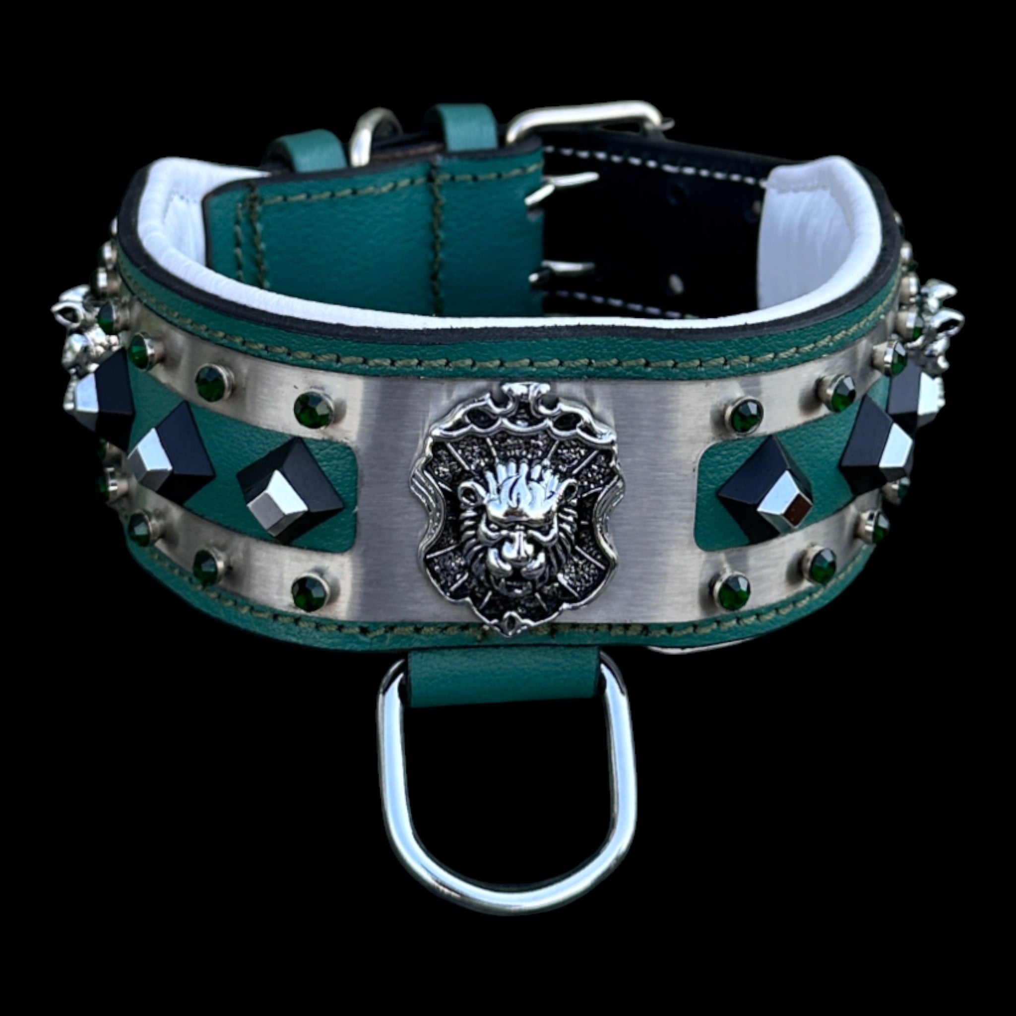 Green crystal 6 cm dog collar for Cane Corso and Rottweiler