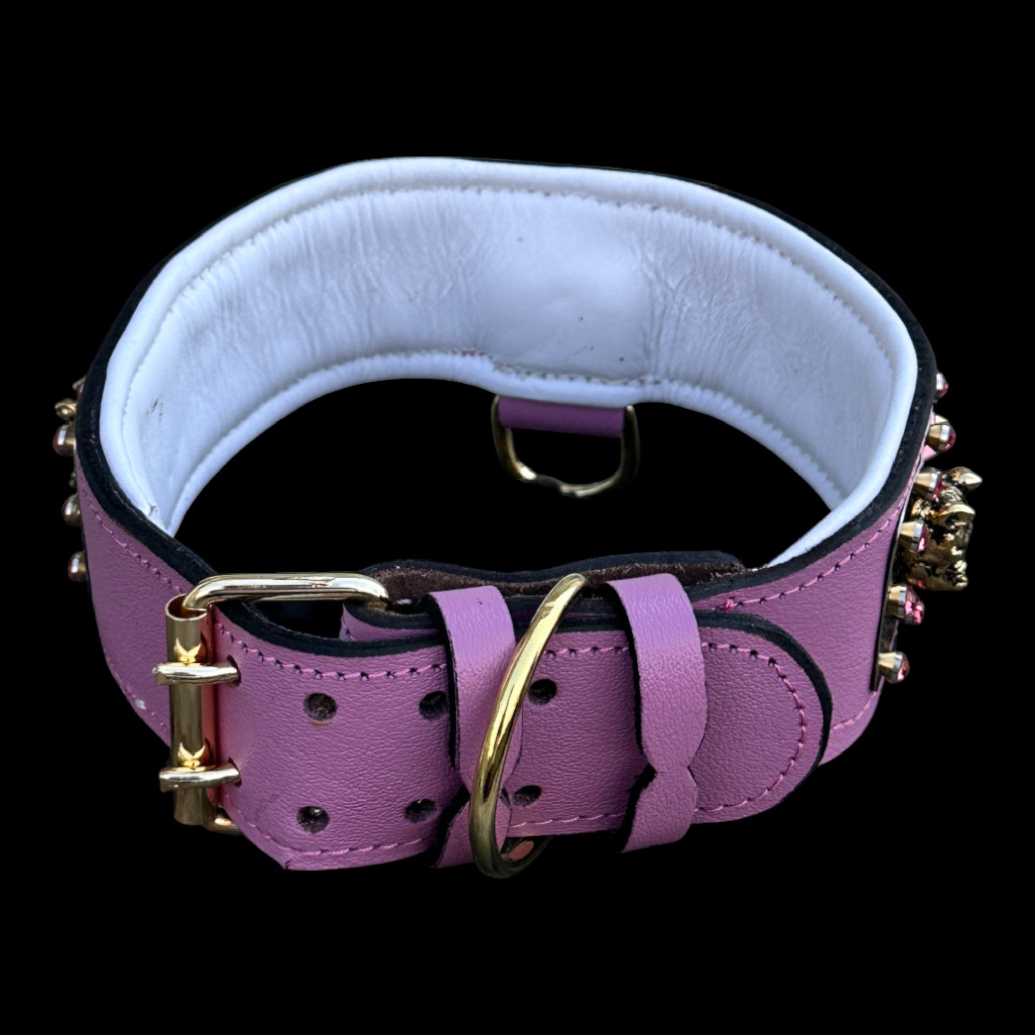 A&C Dog Collars gold lion emblem with pink crystals