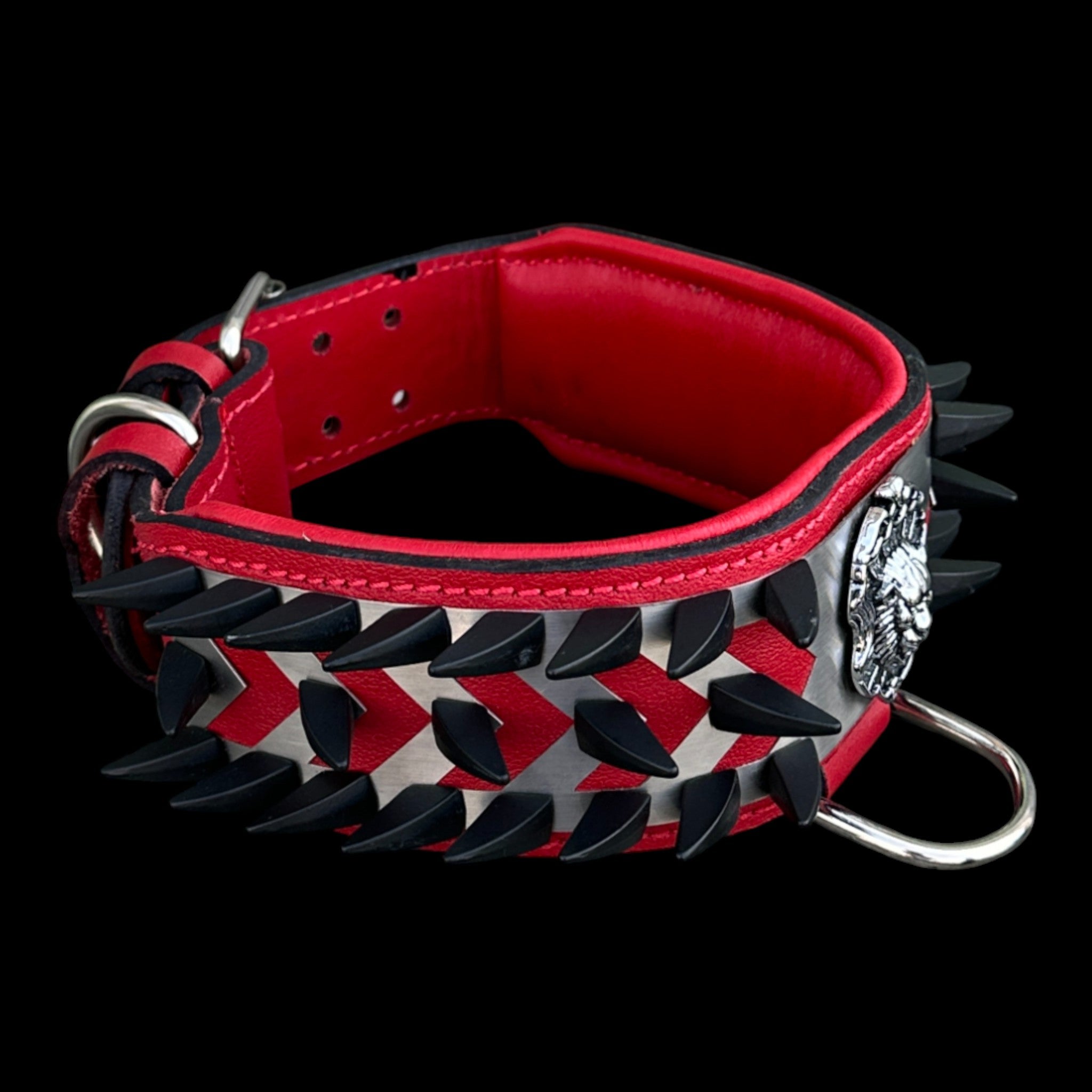 IVORY FANG luxury handmade red leather dog collar