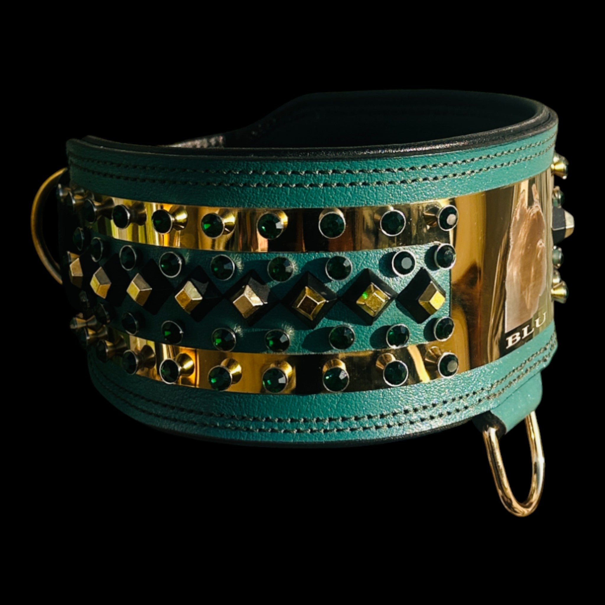 Cane Corso wearing custom emerald laser collar