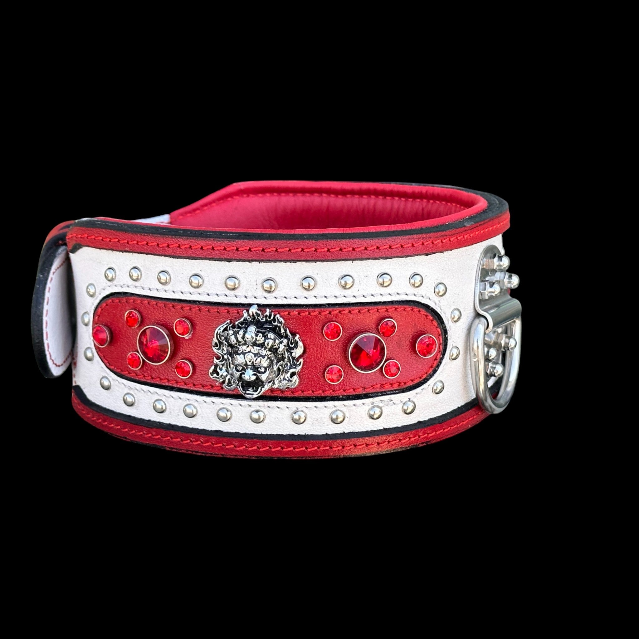 Extra Wide 3.15 Inch Handmade Dog Collar – Red & White Premium Crystal Stones