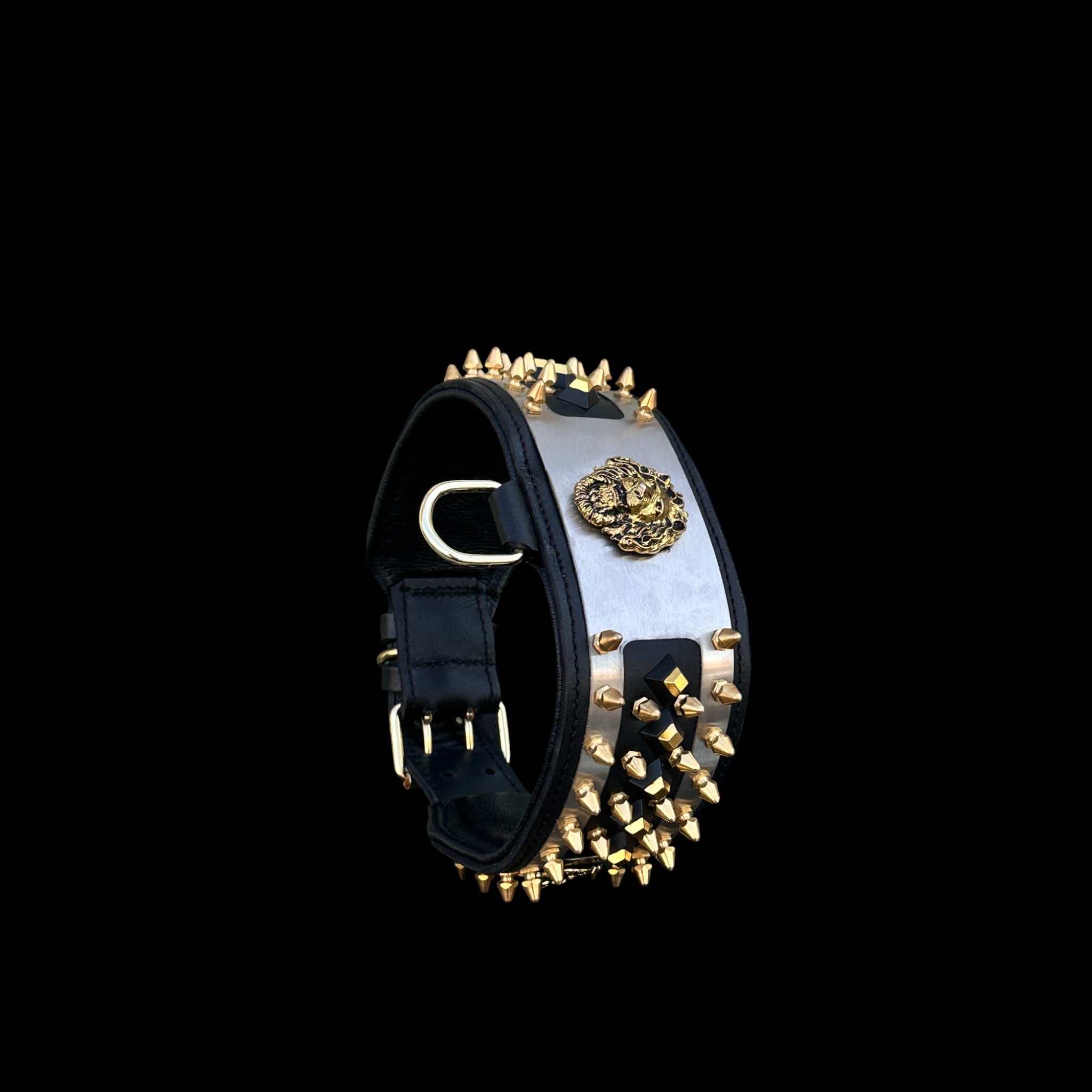Royal silver lion dog collar handmade design