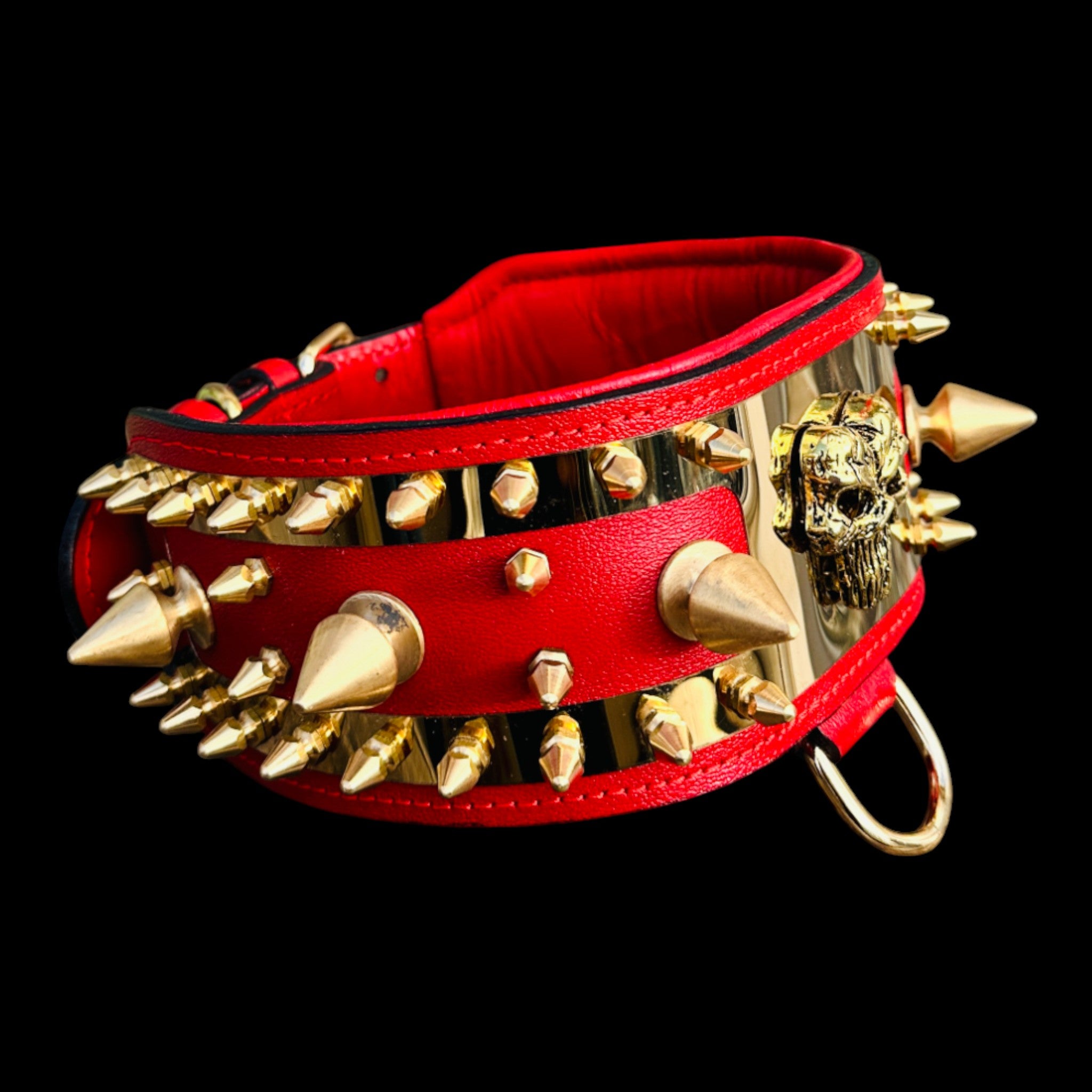 WarBringer™ Gold Edition – 3.15 inch Punisher Logo Buffalo Leather Dog Collar