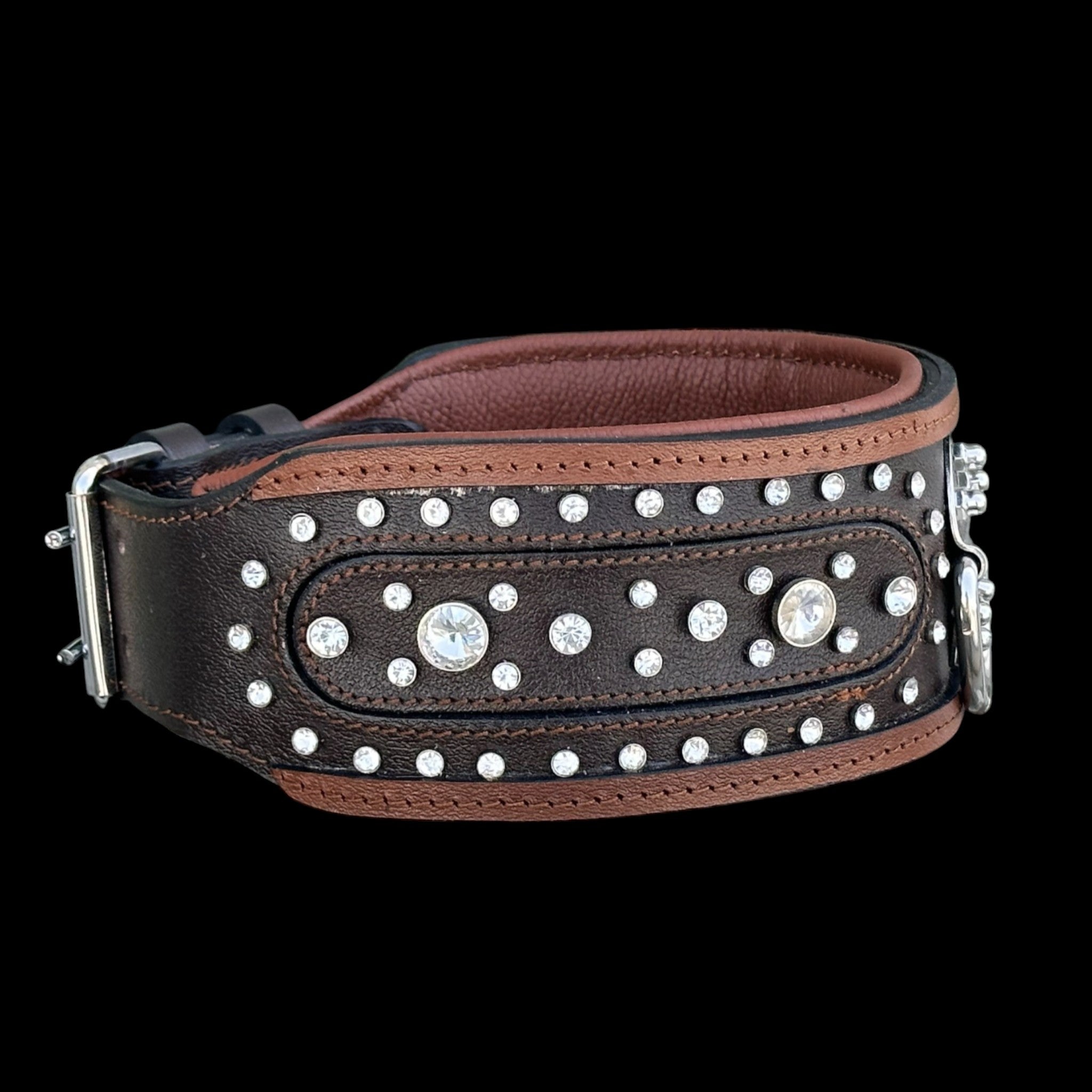 Handcrafted 8cm (3.15 inch) Wide Leather Dog Collar – Crystal Studded Design with Steel D-Ring for Cane Corso, Rottweiler, Doberman, Kangal, American Bully