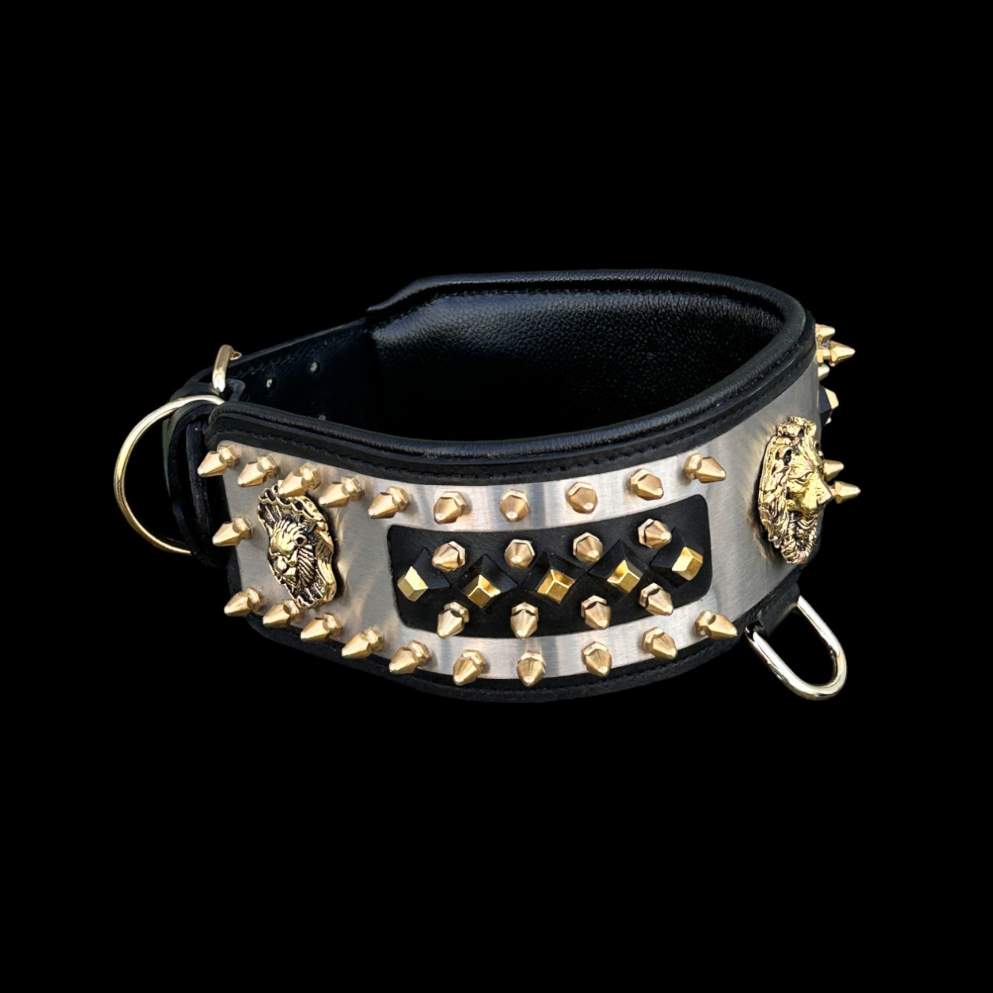 Luxury stainless steel and gold spiked dog collar