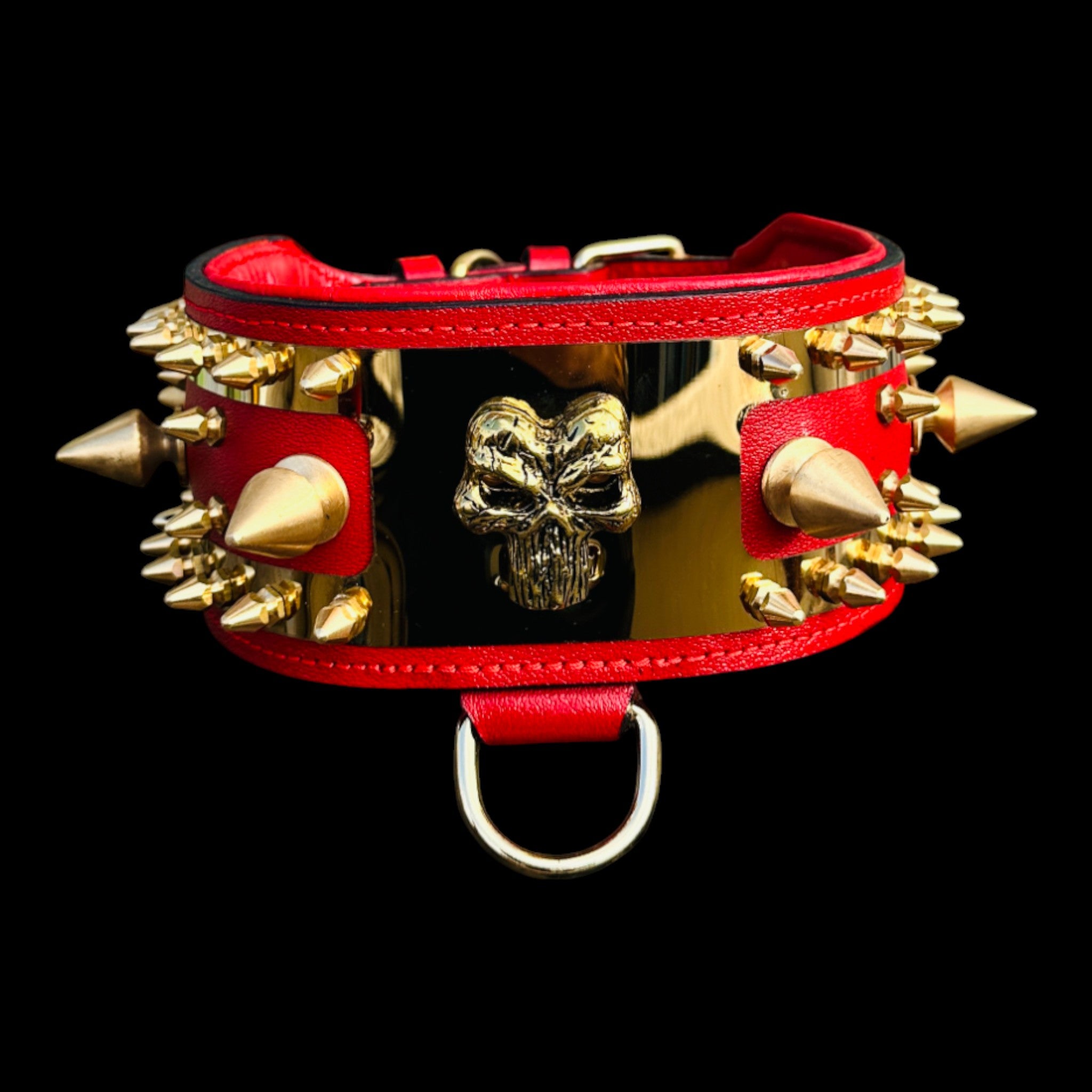 WarBringer™ Gold Edition – 3.15 inch Punisher Logo Buffalo Leather Dog Collar