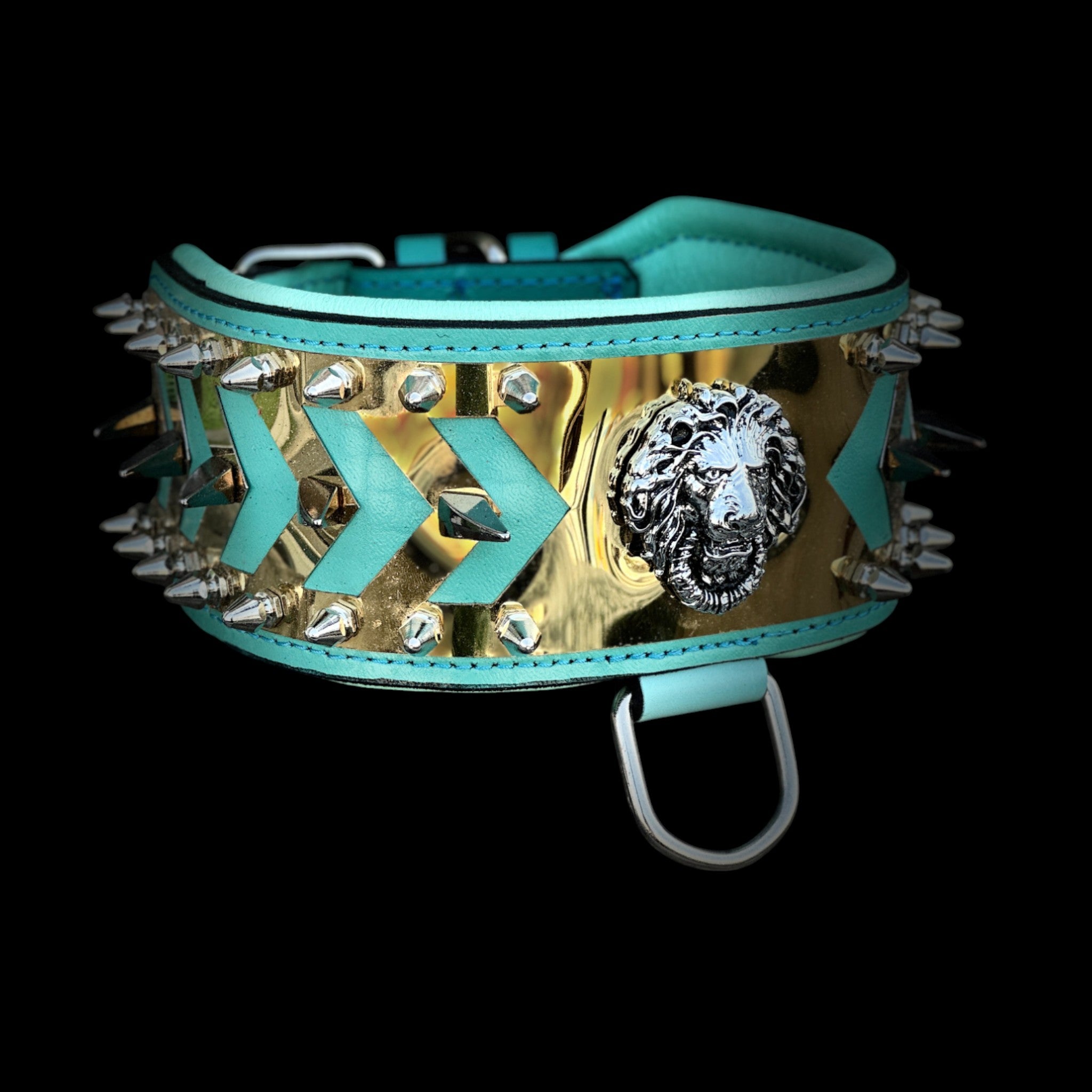 Side view of Lion Emperor Turquoise Edition showing gold spikes and turquoise details.