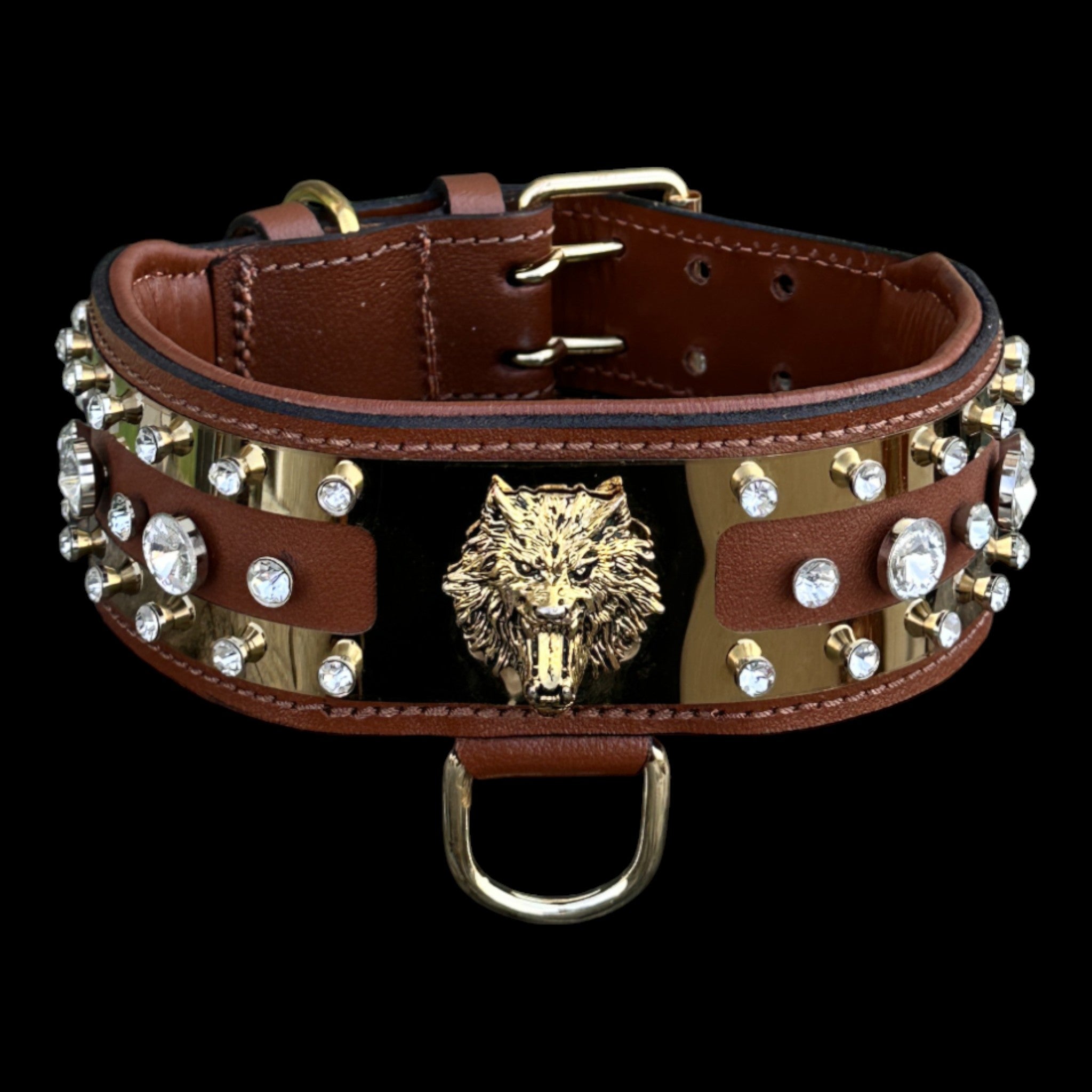 2.36 inch wide gold stainless-steel dog collar handmade finish