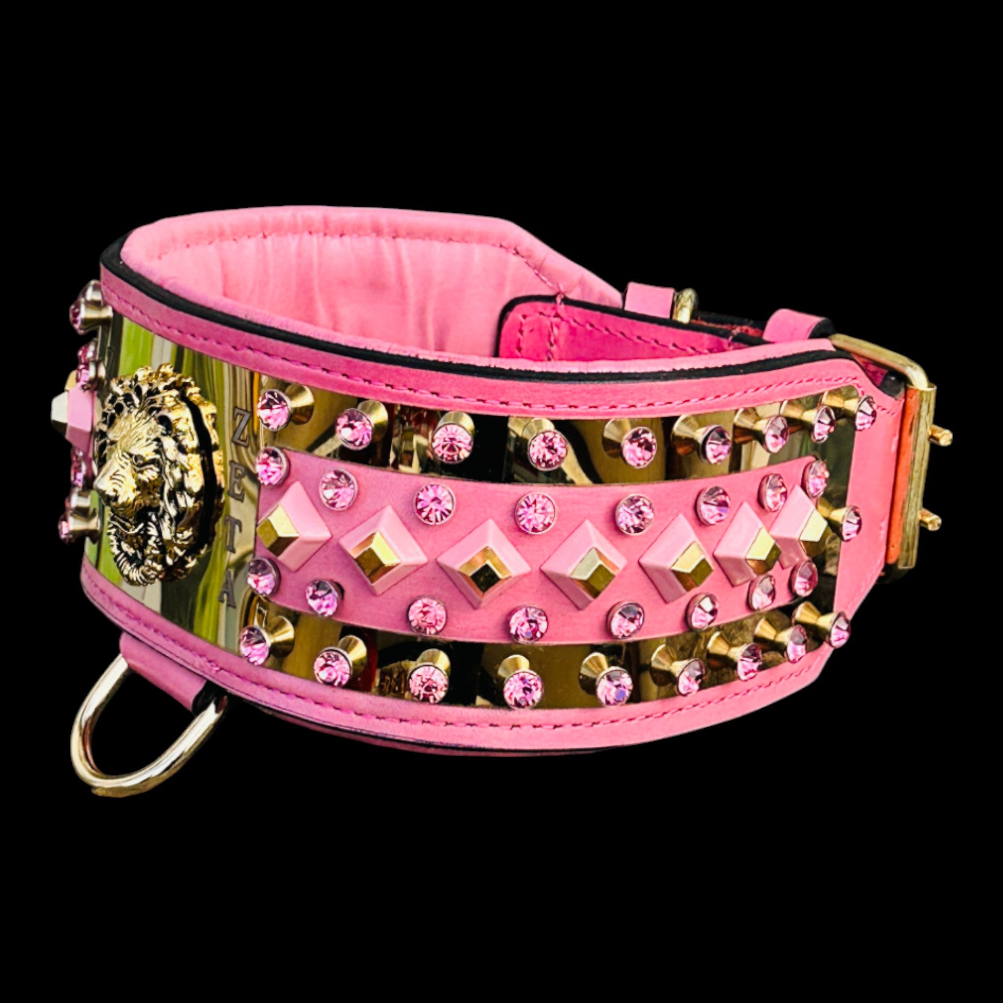 Doberman luxury pink gold dog collar