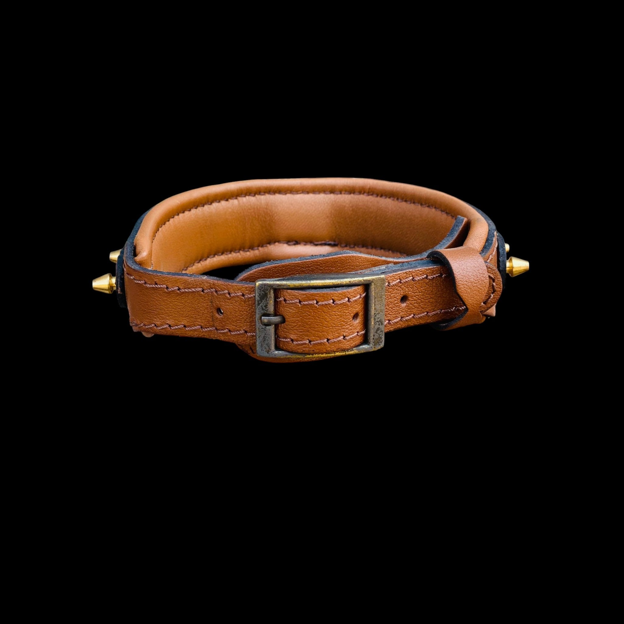 Premium 4cm leather spiked dog collar with gold bully head design – strong collar for big breeds including Cane Corso, Rottweiler, Doberman, Kangal, Malinois, American Bully, K9 dogs