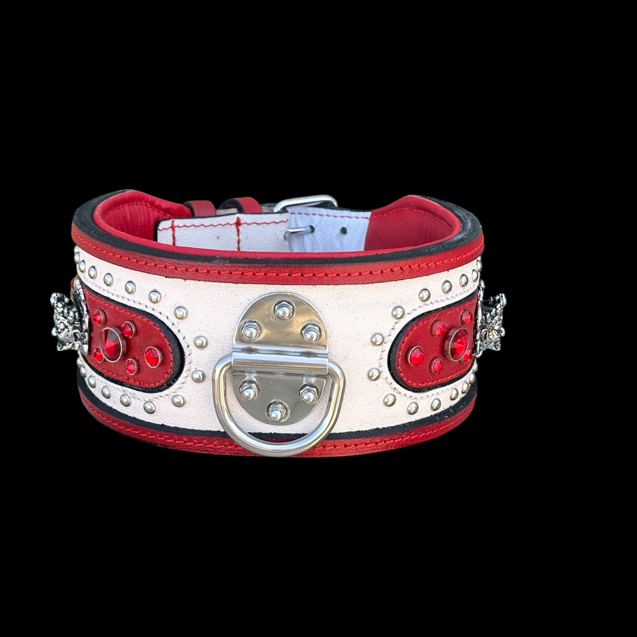 Extra Wide 3.15 Inch Handmade Dog Collar – Red & White Premium Crystal Stones