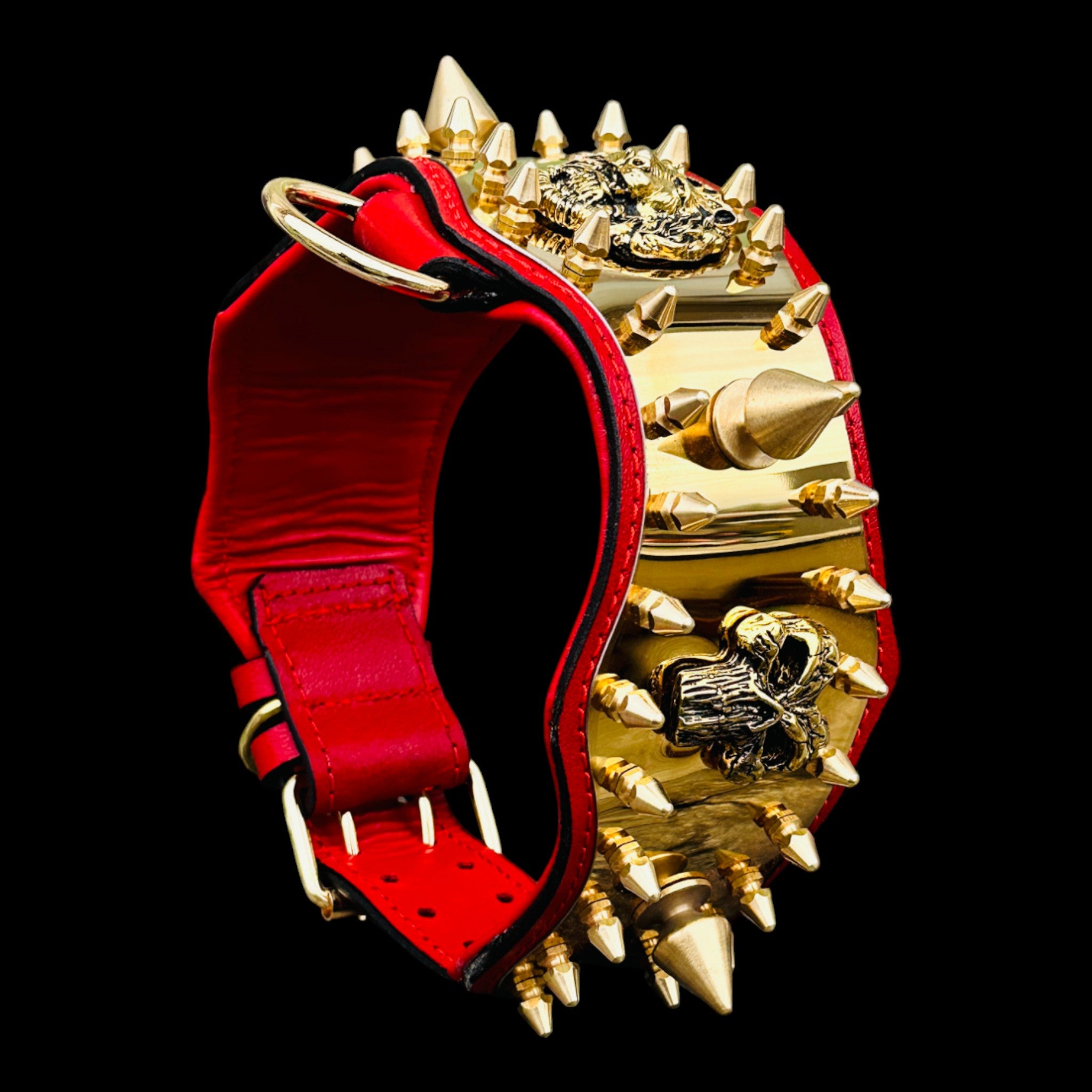 Red and gold Punisher handmade dog collar