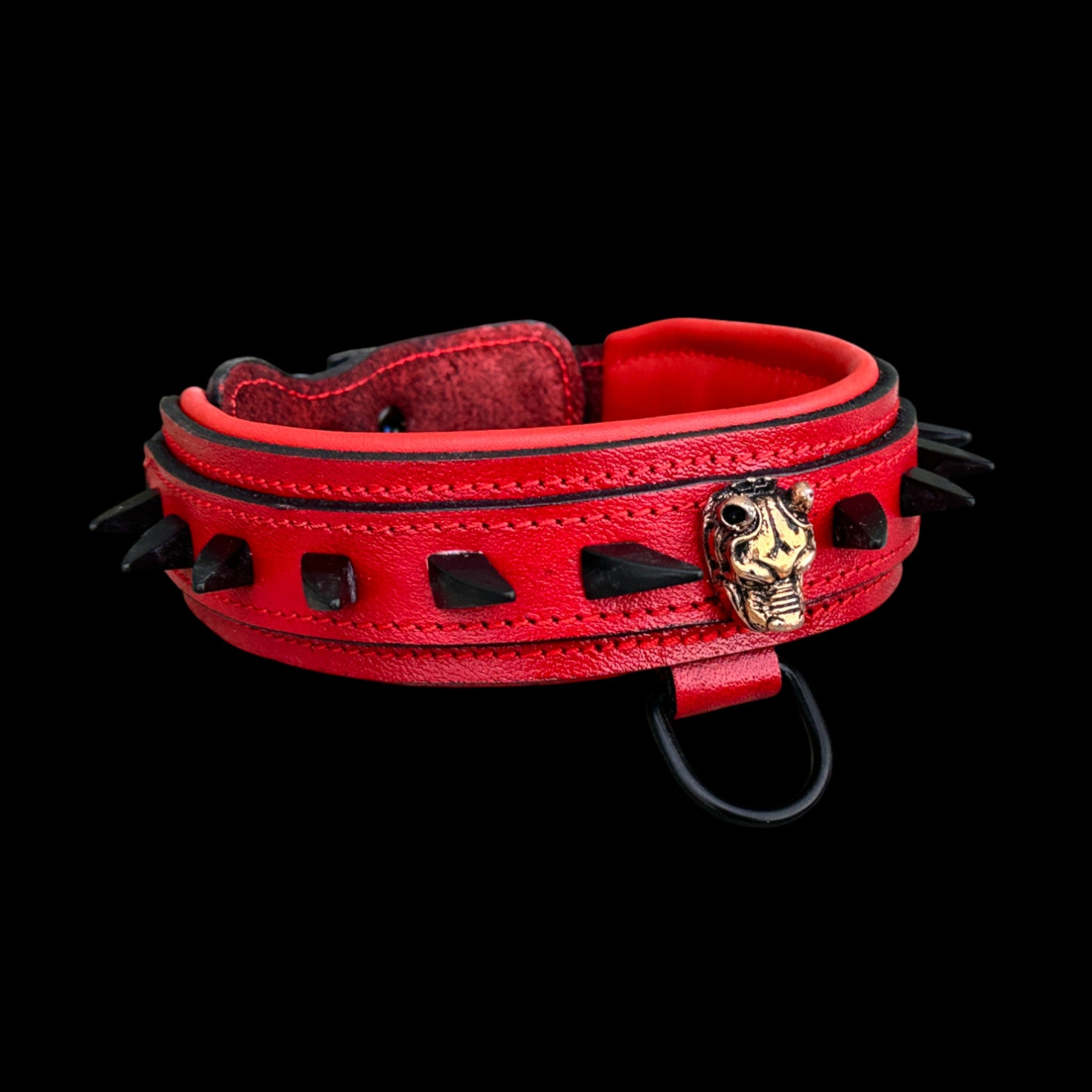 Handcrafted Red Leather Dog Collar – Bully Head Design, Spiked 4cm Wide Strong Collar for Cane Corso, Rottweiler, Doberman, Kangal, American Bully