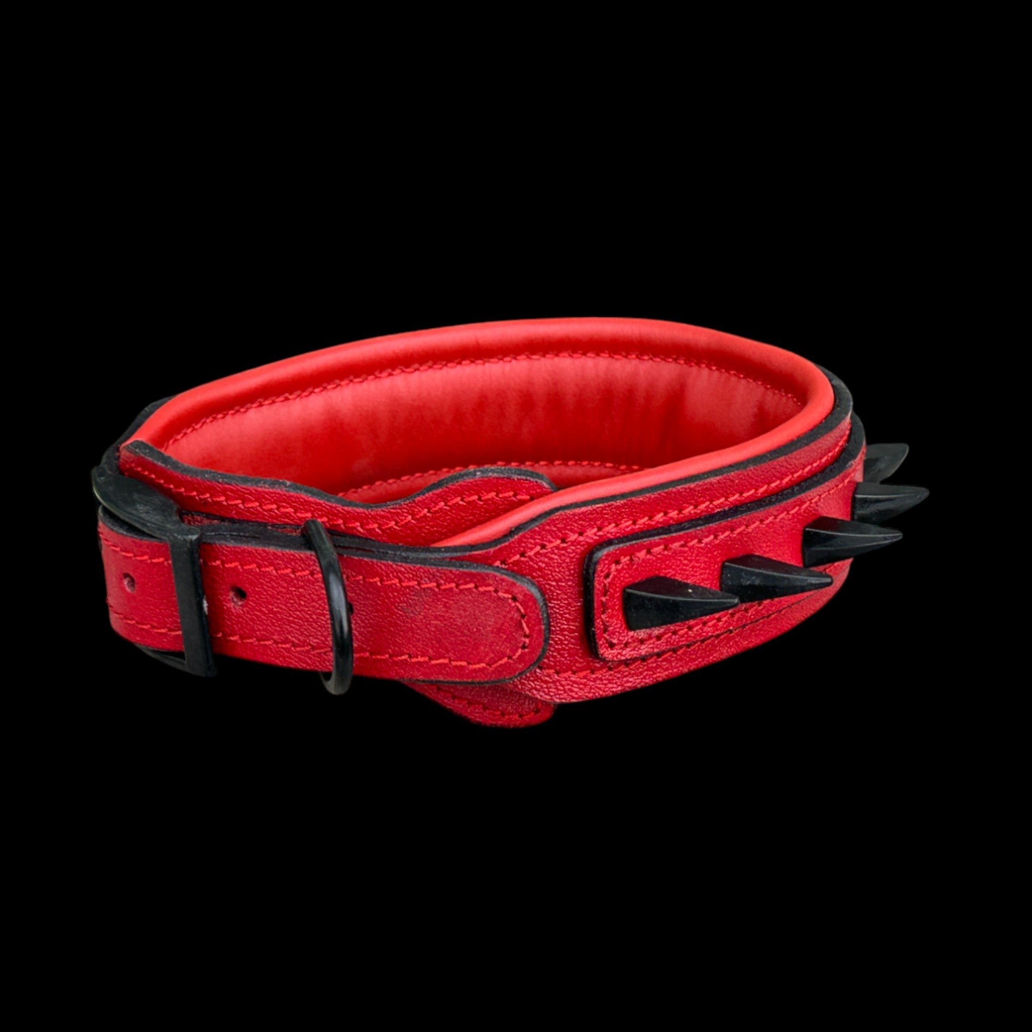 Handcrafted Red Leather Dog Collar – Bully Head Design, Spiked 4cm Wide Strong Collar for Cane Corso, Rottweiler, Doberman, Kangal, American Bully