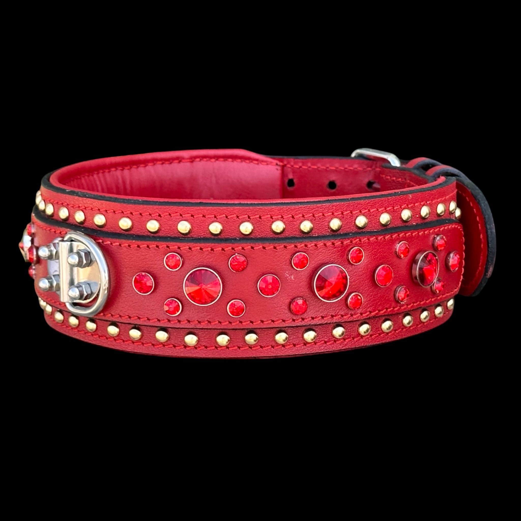 Handmade  Wide Red Leather Dog Collar