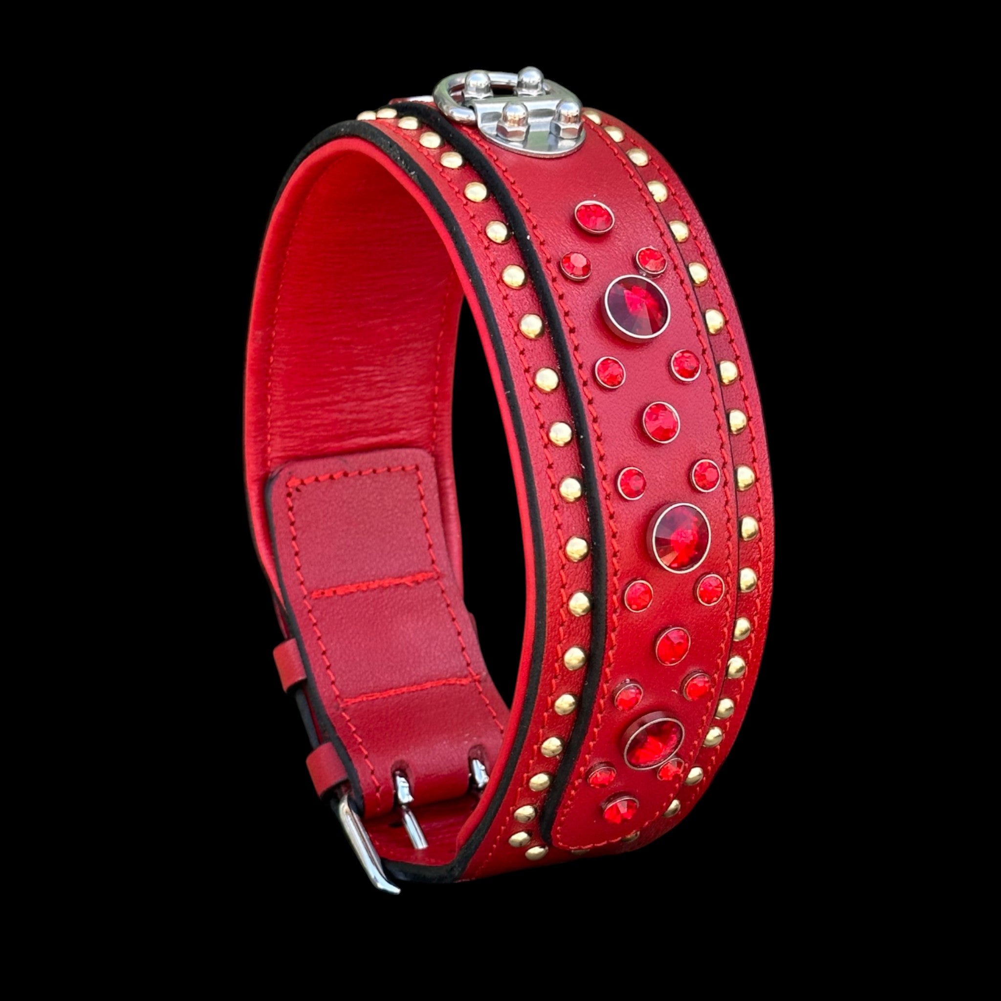 Handmade  Wide Red Leather Dog Collar