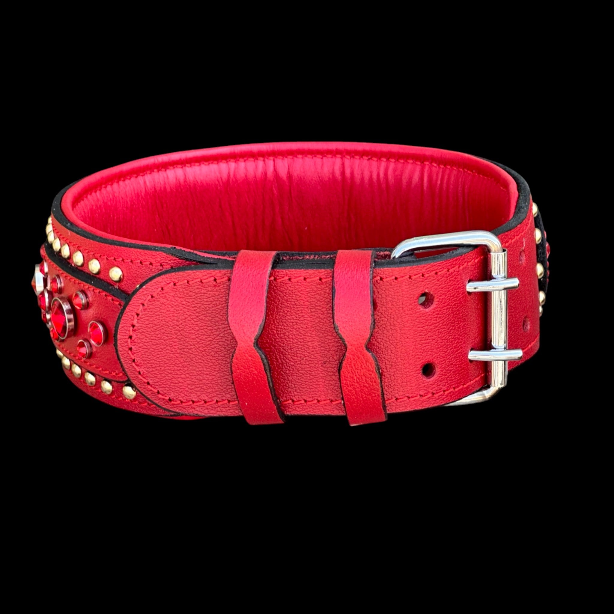 Handmade  Wide Red Leather Dog Collar