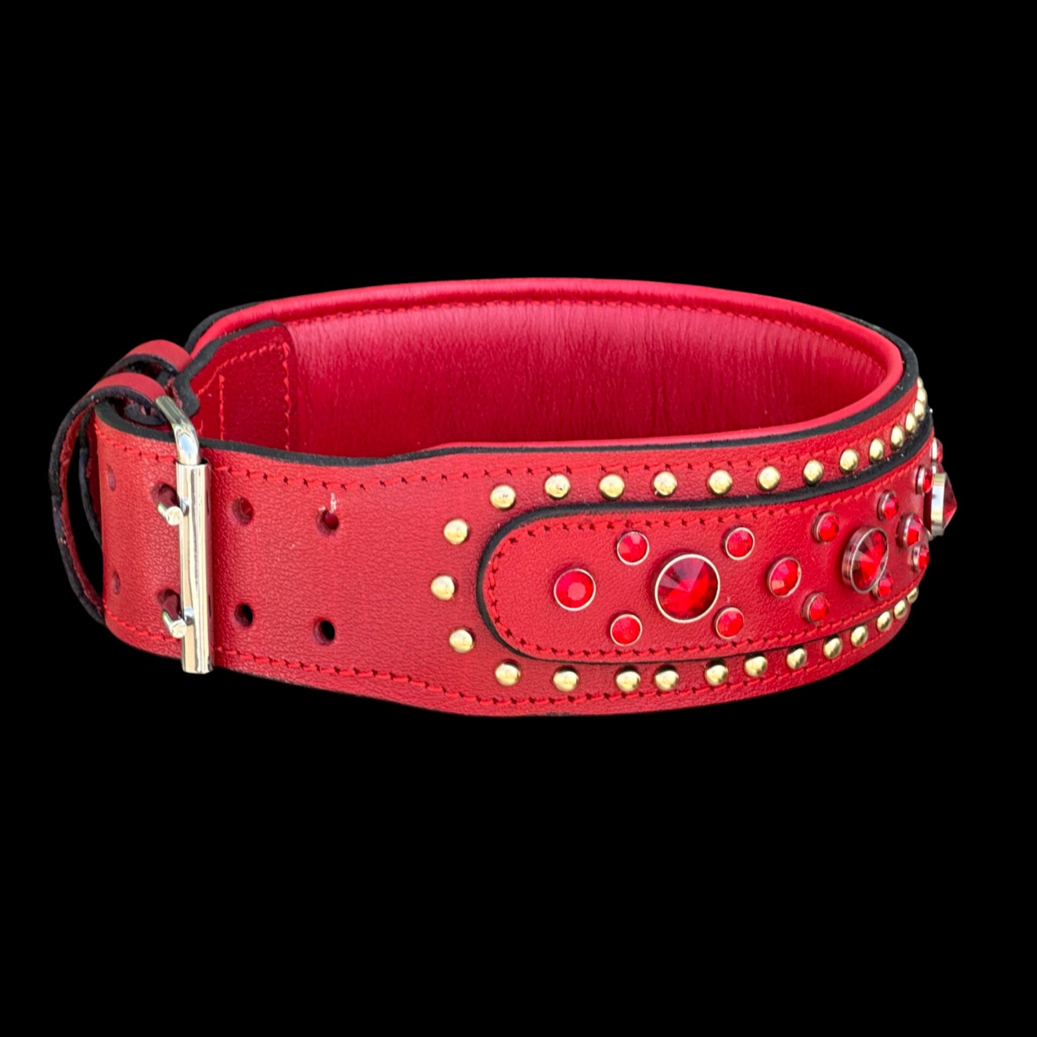 Handmade  Wide Red Leather Dog Collar