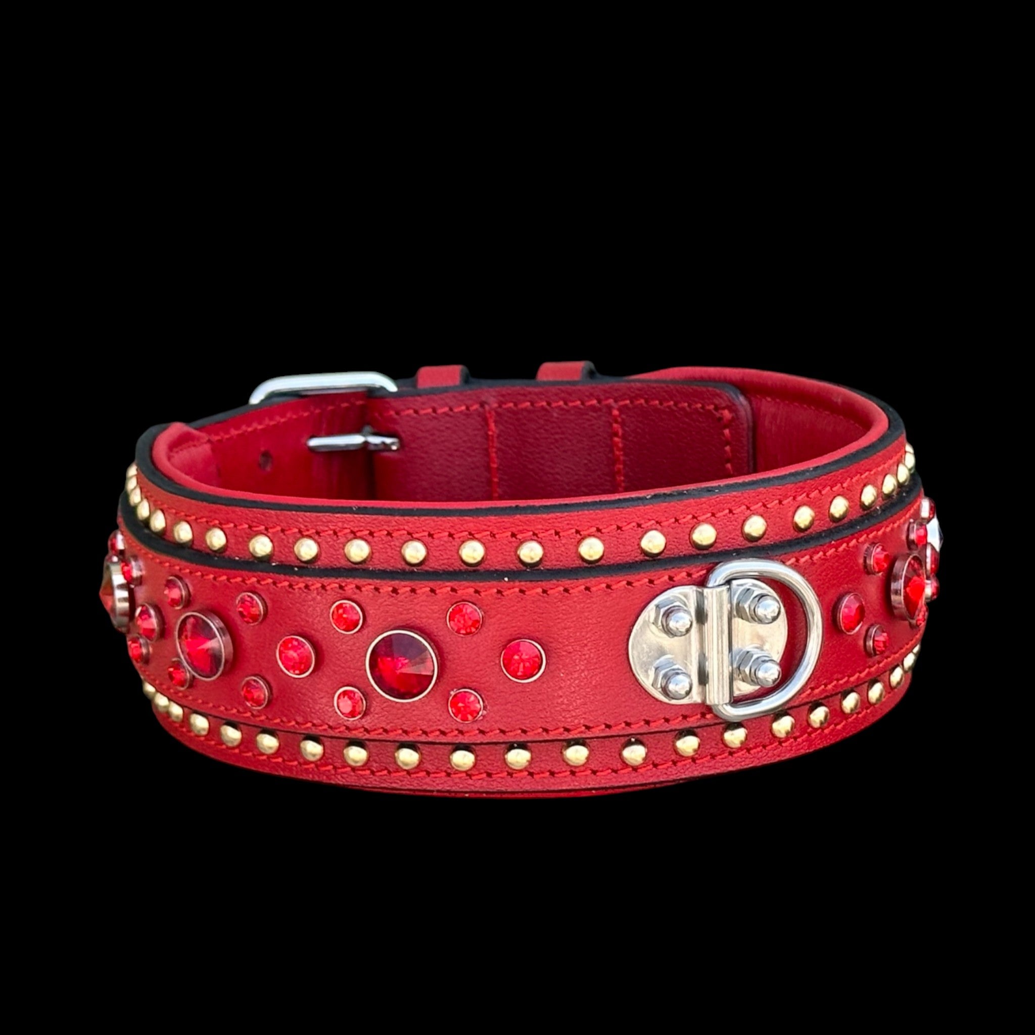 Handmade  Wide Red Leather Dog Collar