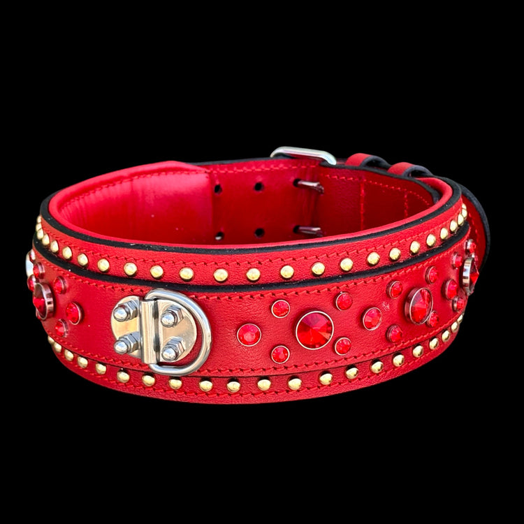 Handmade Wide Red Leather Dog Collar - A&C Dog Collars