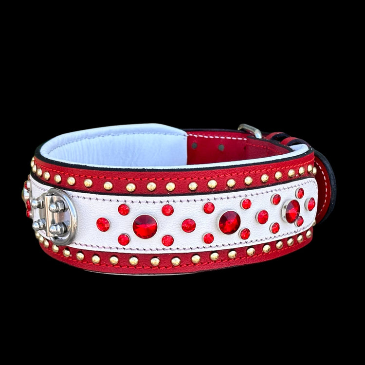 Handmade Red & White cristal studss - A&C Dog Collars