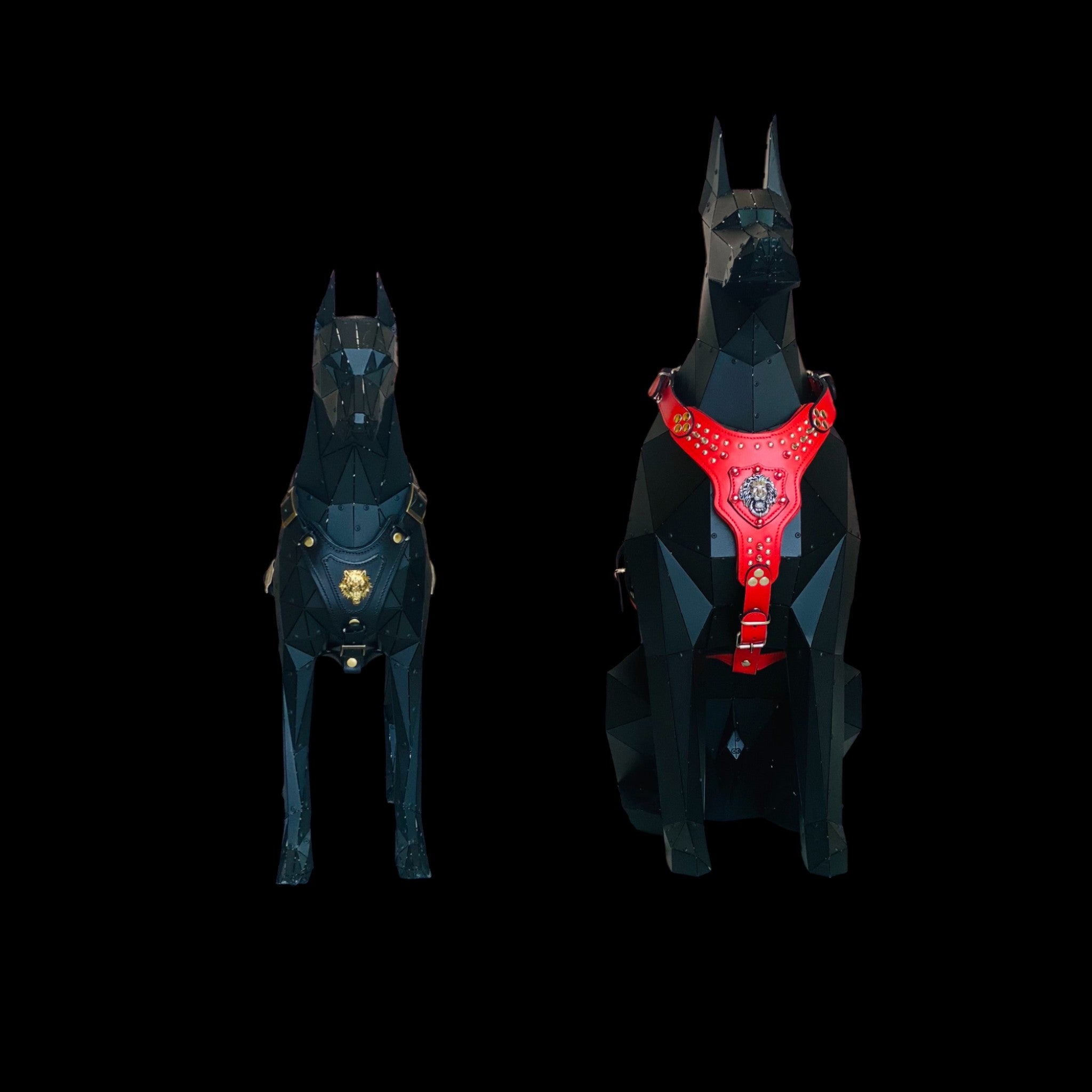 Handmade spiked lion head harness for Doberman and Malinois